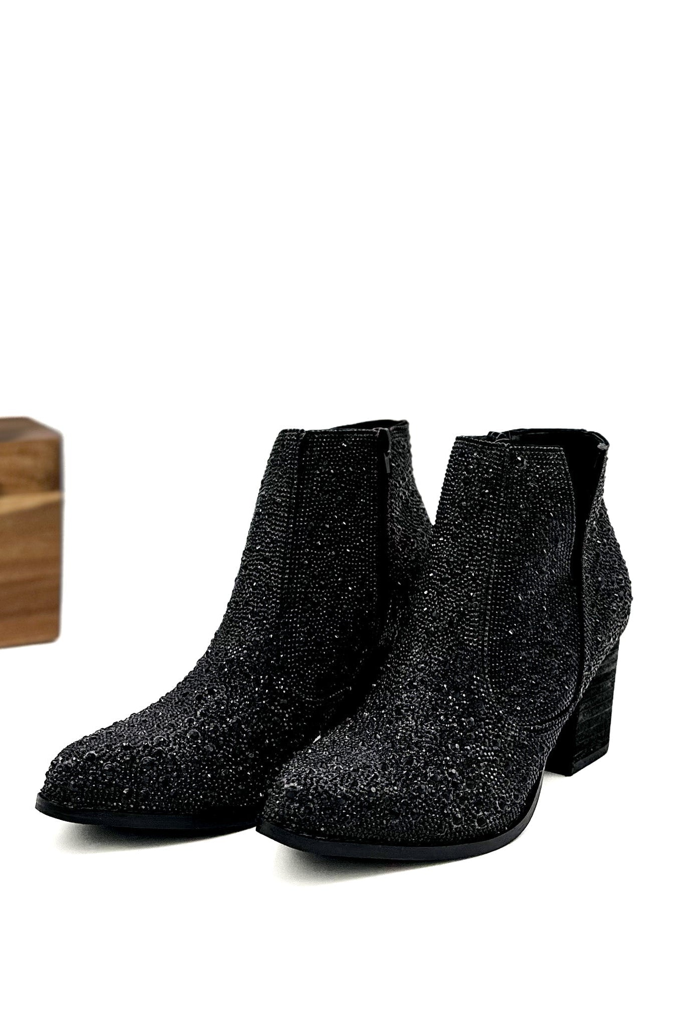 Shine Star Rhinestone Bootie in Black-Shoes-Stay Foxy Boutique, Florissant, Missouri