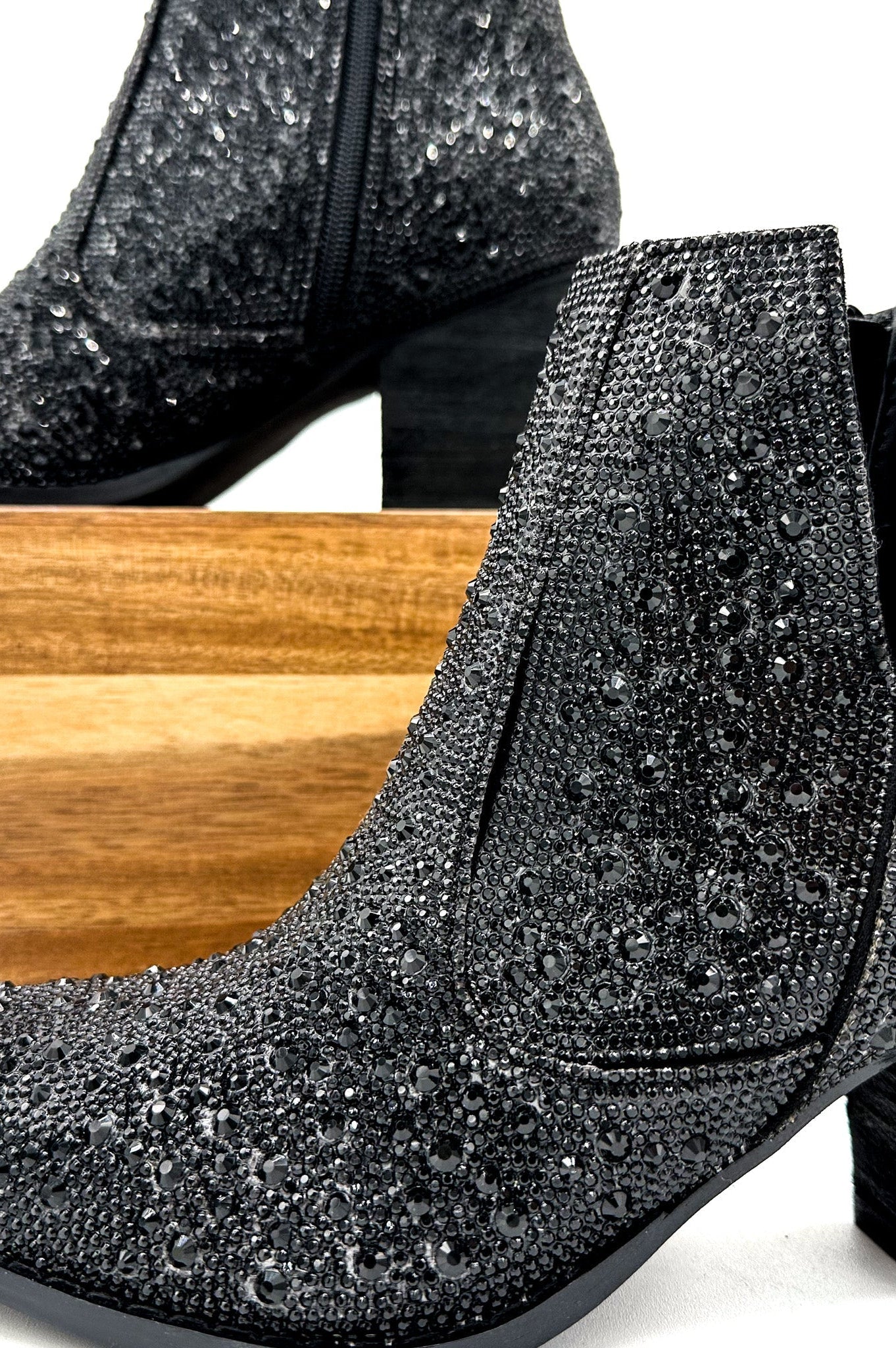 Shine Star Rhinestone Bootie in Black-Shoes-Stay Foxy Boutique, Florissant, Missouri