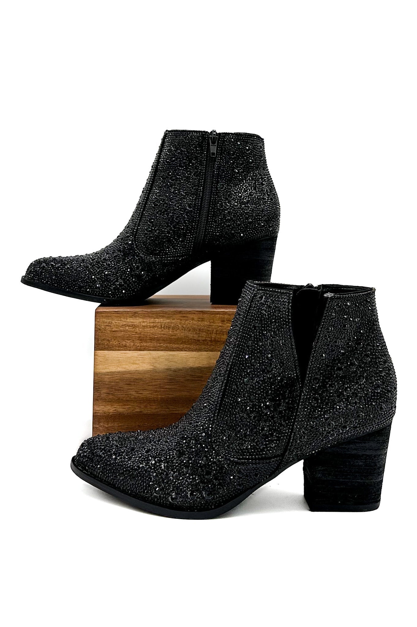 Shine Star Rhinestone Bootie in Black-Shoes-Stay Foxy Boutique, Florissant, Missouri