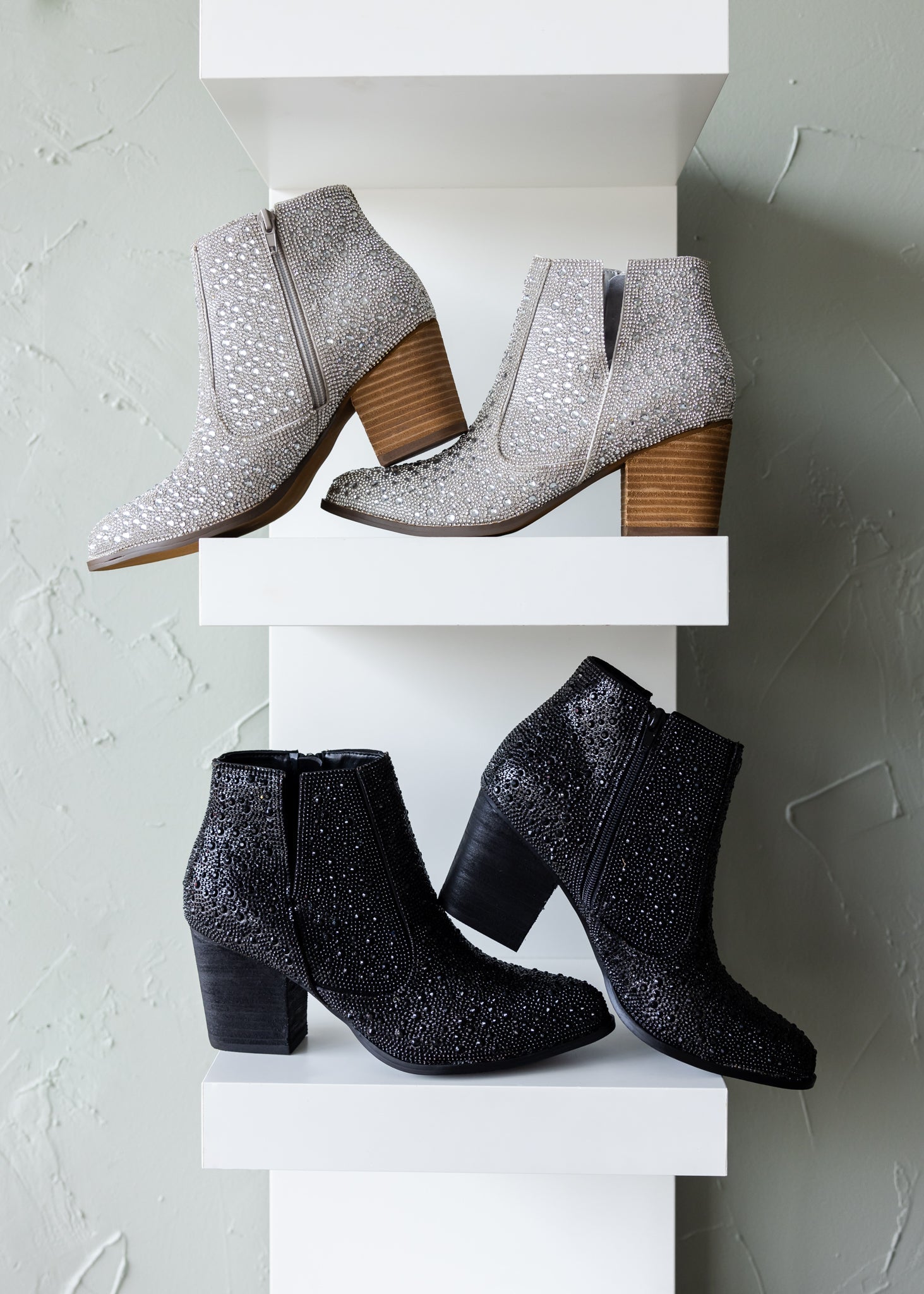 Shine Star Rhinestone Bootie in Silver-Shoes-Stay Foxy Boutique, Florissant, Missouri