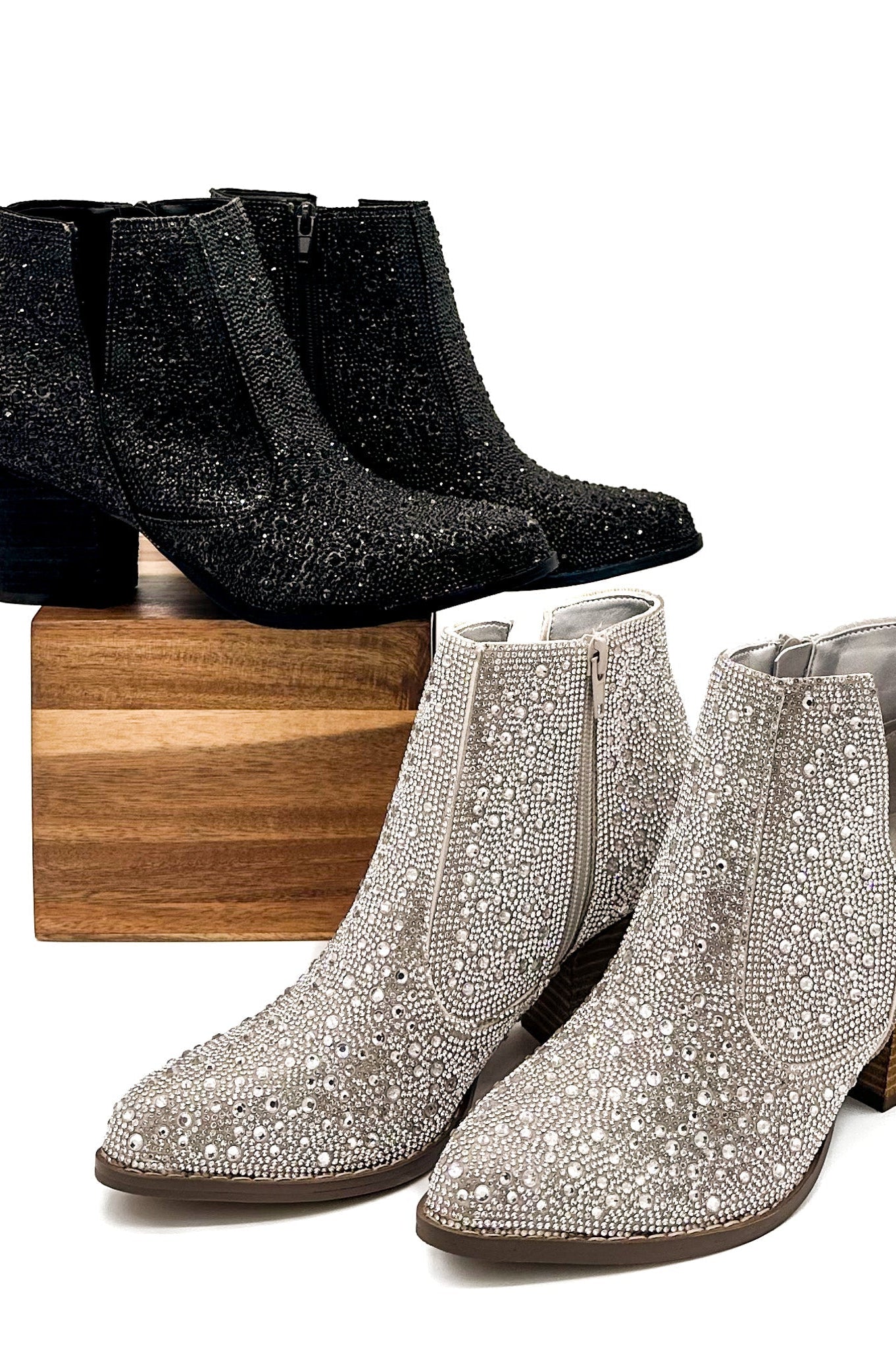 Shine Star Rhinestone Bootie in Black-Shoes-Stay Foxy Boutique, Florissant, Missouri