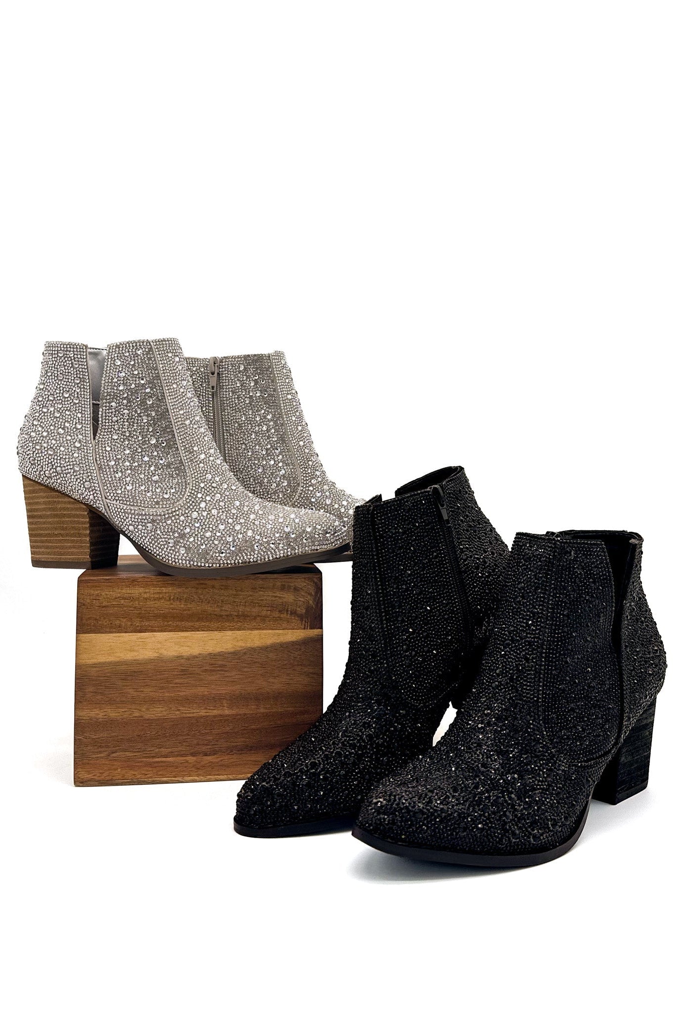 Shine Star Rhinestone Bootie in Silver-Shoes-Stay Foxy Boutique, Florissant, Missouri
