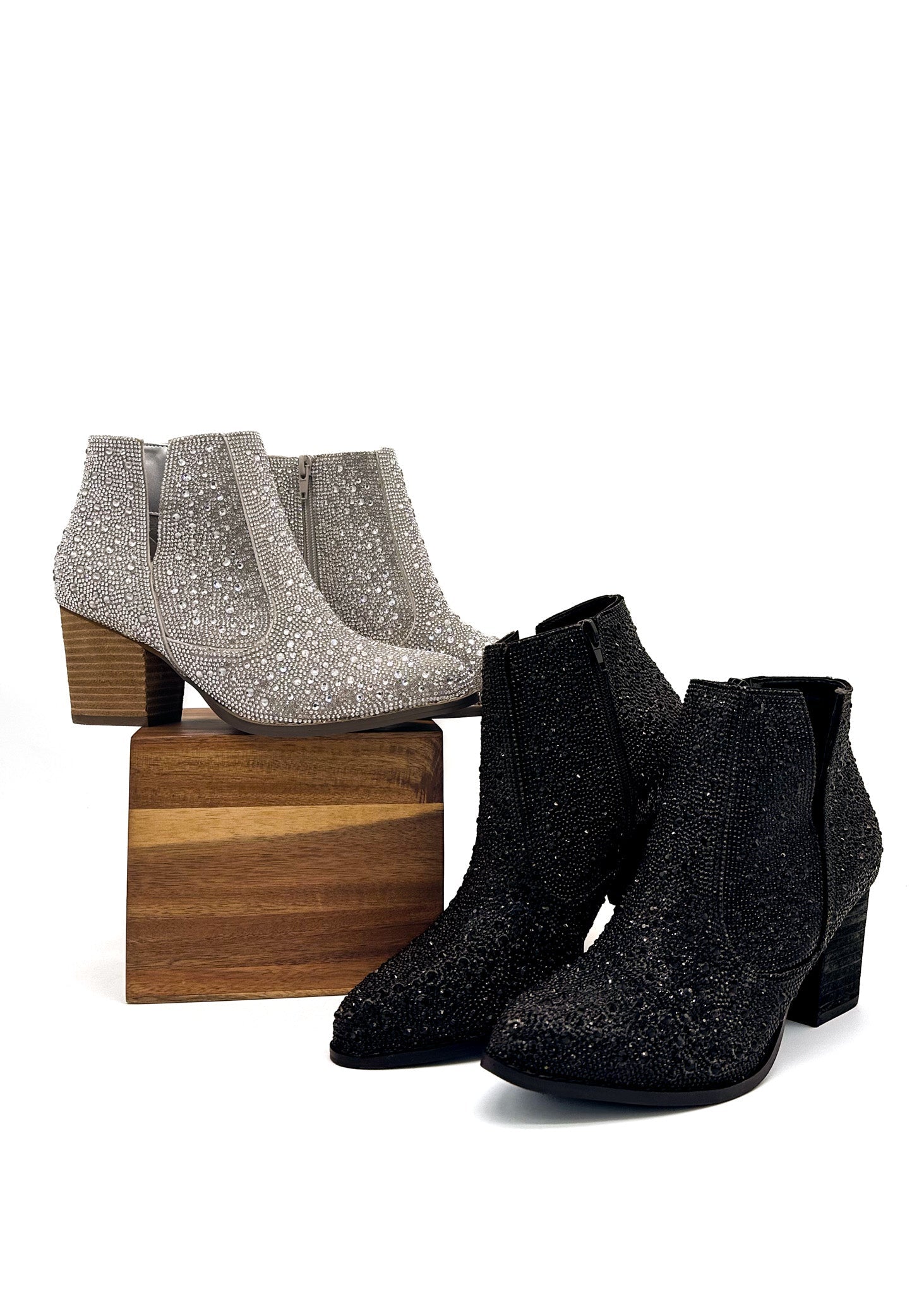 Shine Star Rhinestone Bootie in Silver-Shoes-Stay Foxy Boutique, Florissant, Missouri