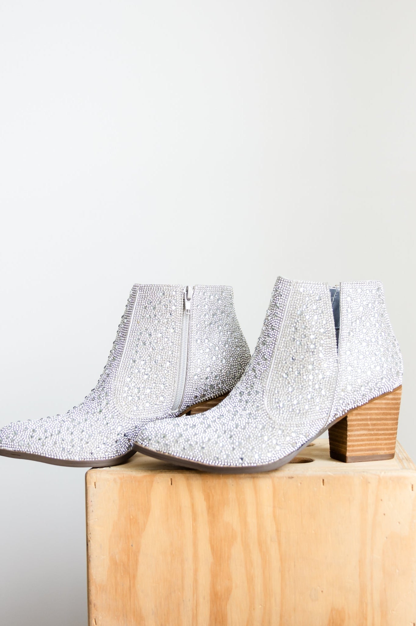 Shine Star Rhinestone Bootie in Silver-Shoes-Stay Foxy Boutique, Florissant, Missouri