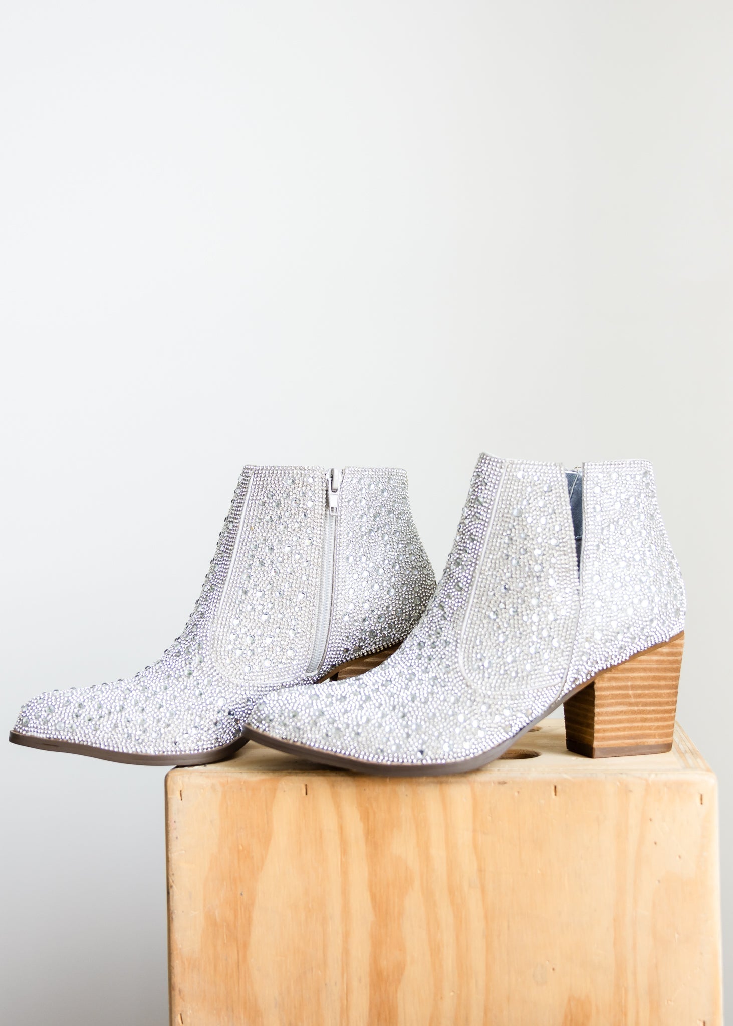 Shine Star Rhinestone Bootie in Silver-Shoes-Stay Foxy Boutique, Florissant, Missouri