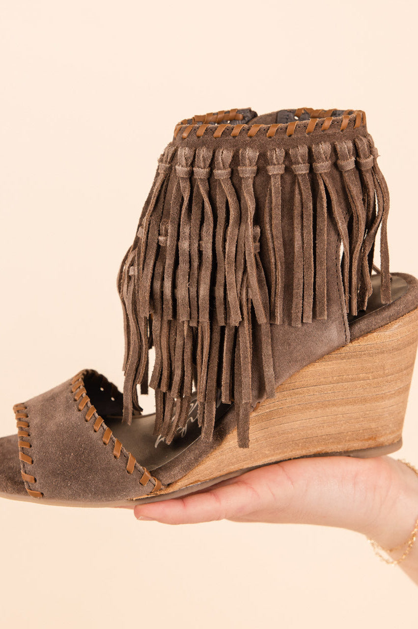 True Fringe Wedge in Taupe-140 Wedges-Stay Foxy Boutique, Florissant, Missouri