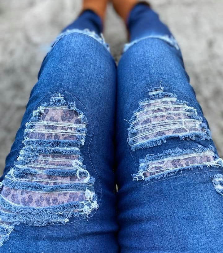DISTRESSED STRETCH PATCH DENIM-Stay Foxy Boutique, Florissant, Missouri