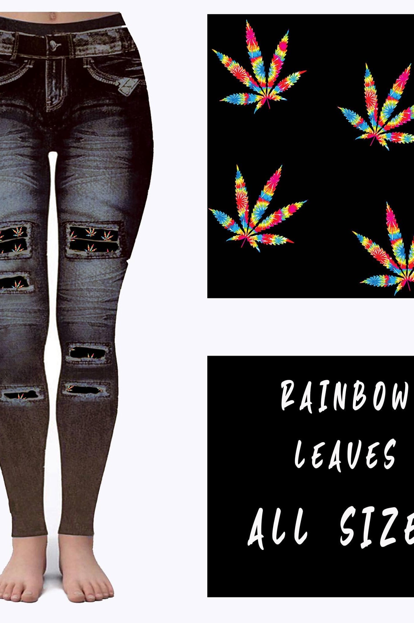 LEGGING JEAN RUN-RAINBOW LEAVES (ACTIVE BACK POCKETS)-Stay Foxy Boutique, Florissant, Missouri