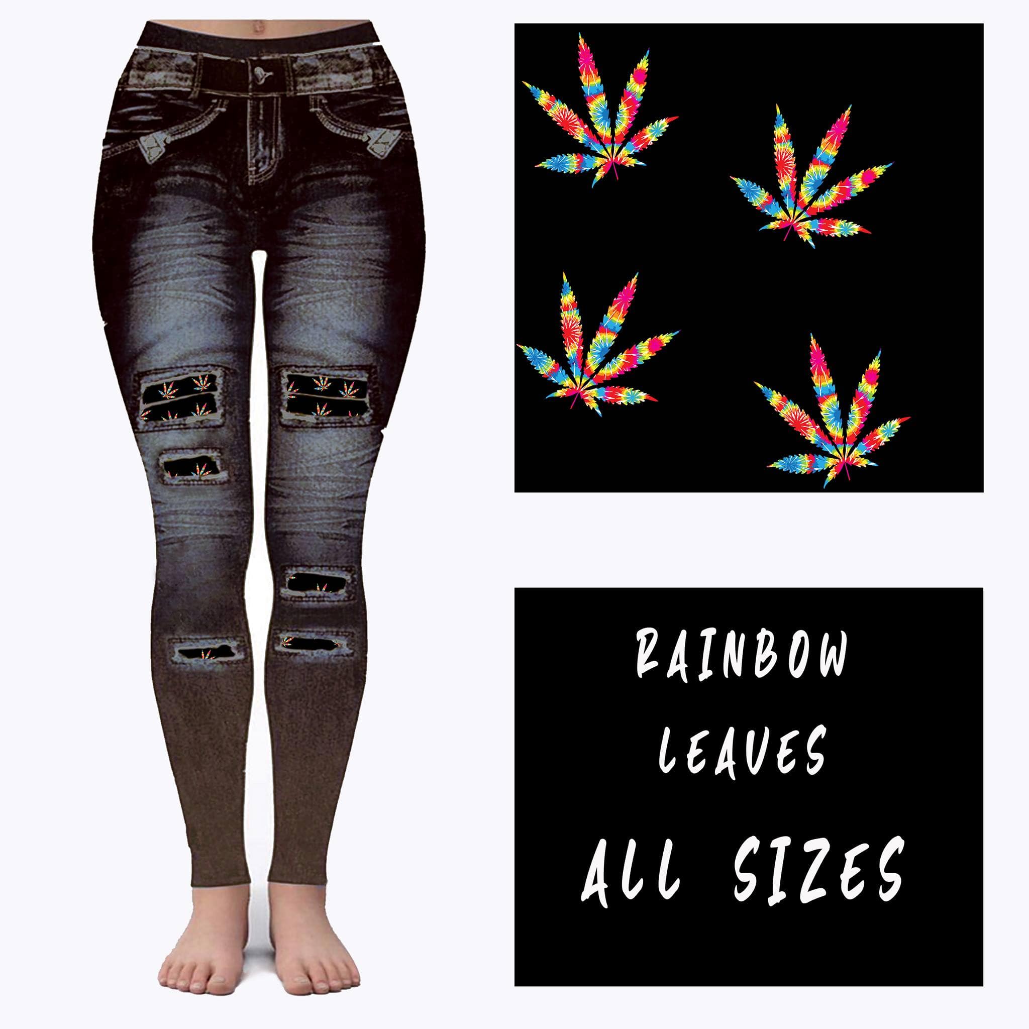 LEGGING JEAN RUN-RAINBOW LEAVES (ACTIVE BACK POCKETS)-Stay Foxy Boutique, Florissant, Missouri