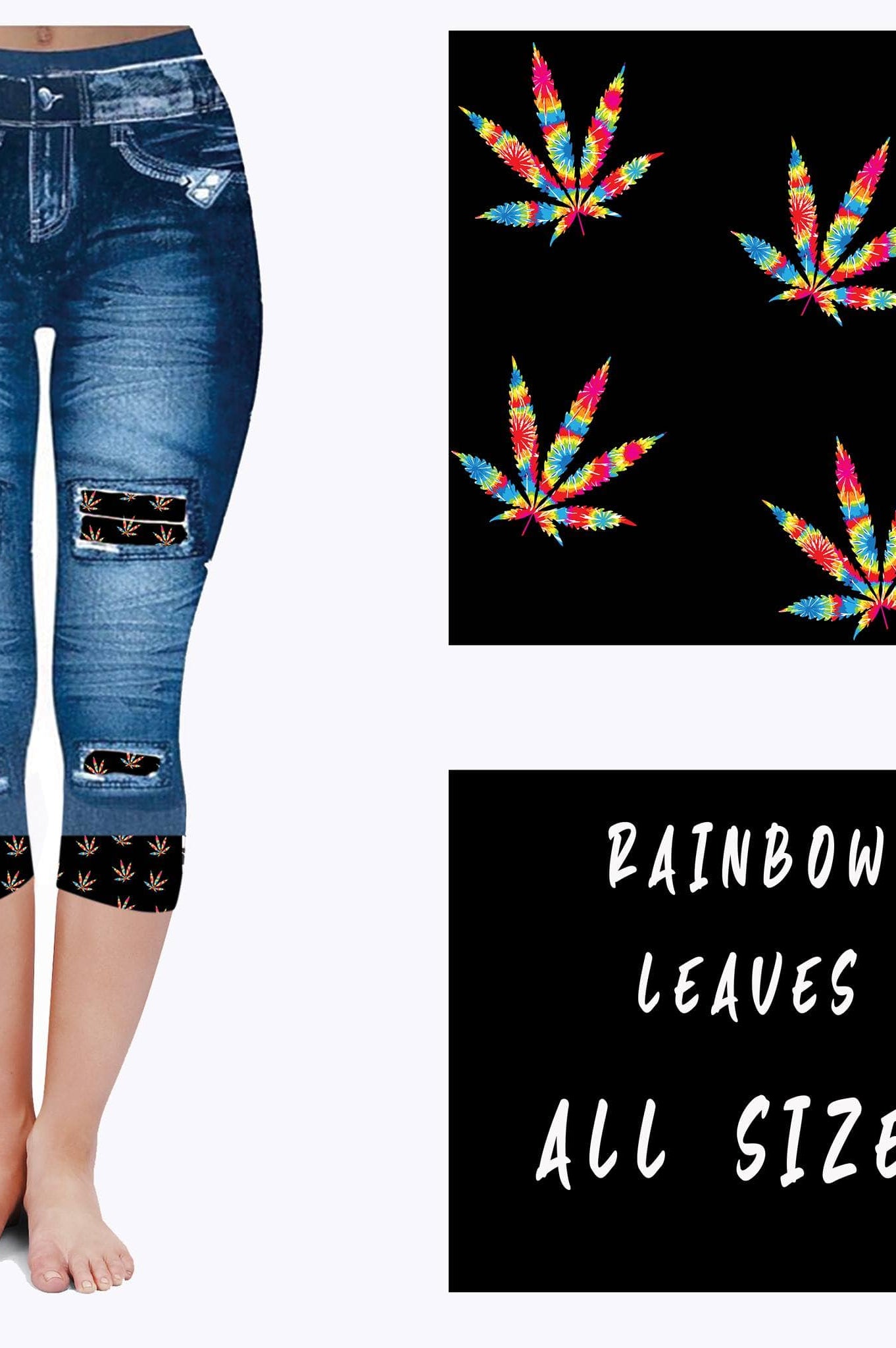 LEGGING JEAN RUN-RAINBOW LEAVES (ACTIVE BACK POCKETS)-Stay Foxy Boutique, Florissant, Missouri