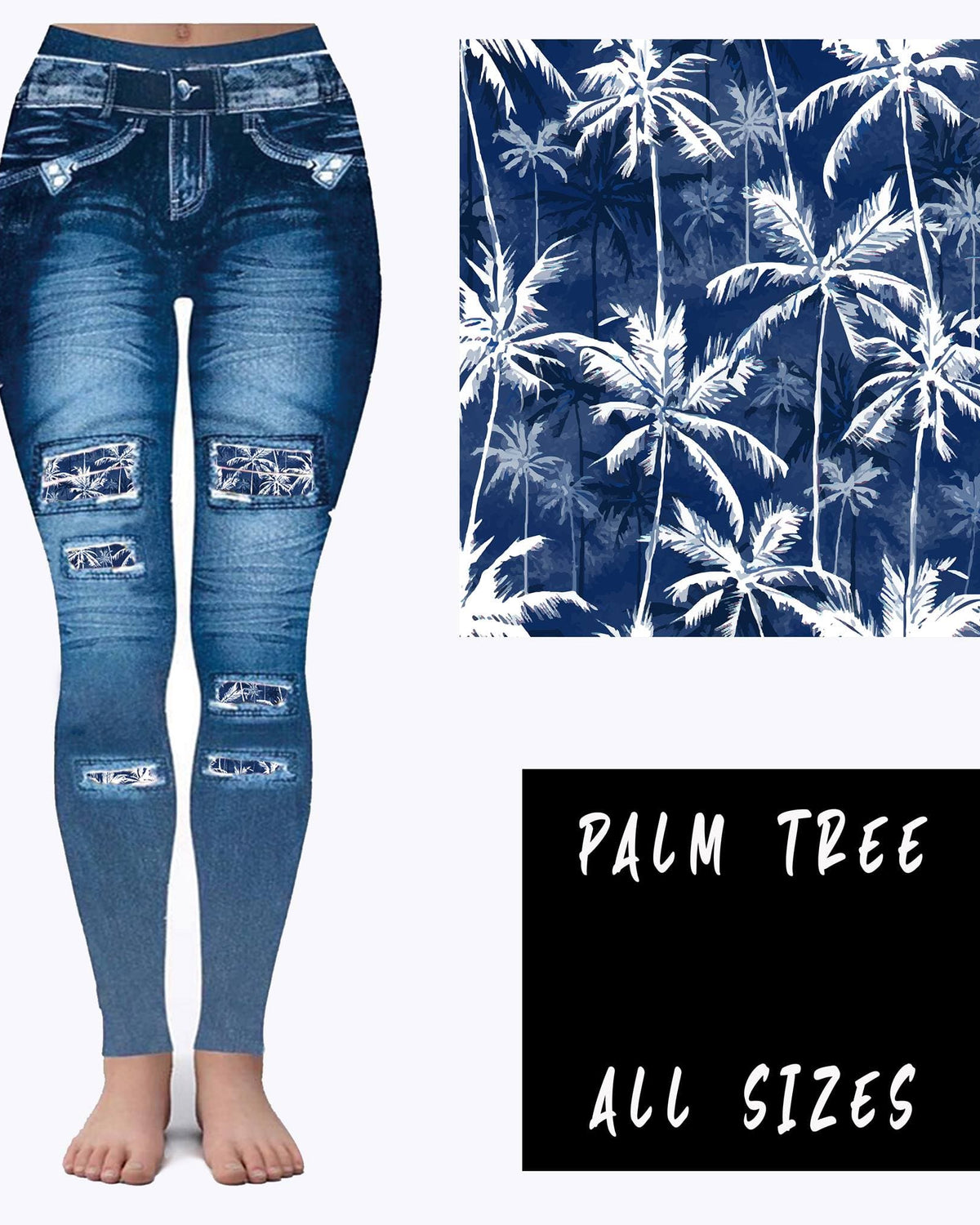 LEGGING JEAN RUN-PALM TREE (ACTIVE BACK POCKETS)-Stay Foxy Boutique, Florissant, Missouri