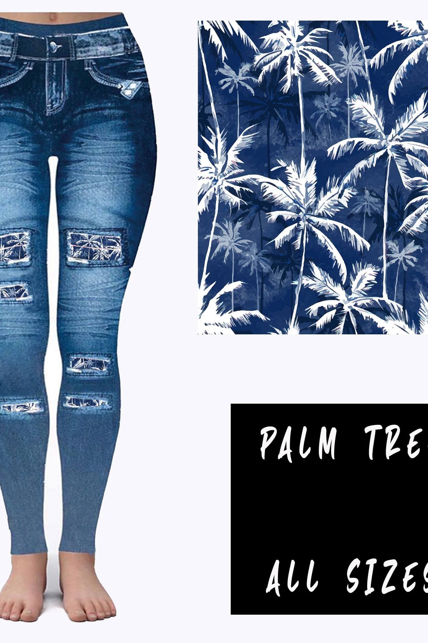 LEGGING JEAN RUN-PALM TREE (ACTIVE BACK POCKETS)-Stay Foxy Boutique, Florissant, Missouri