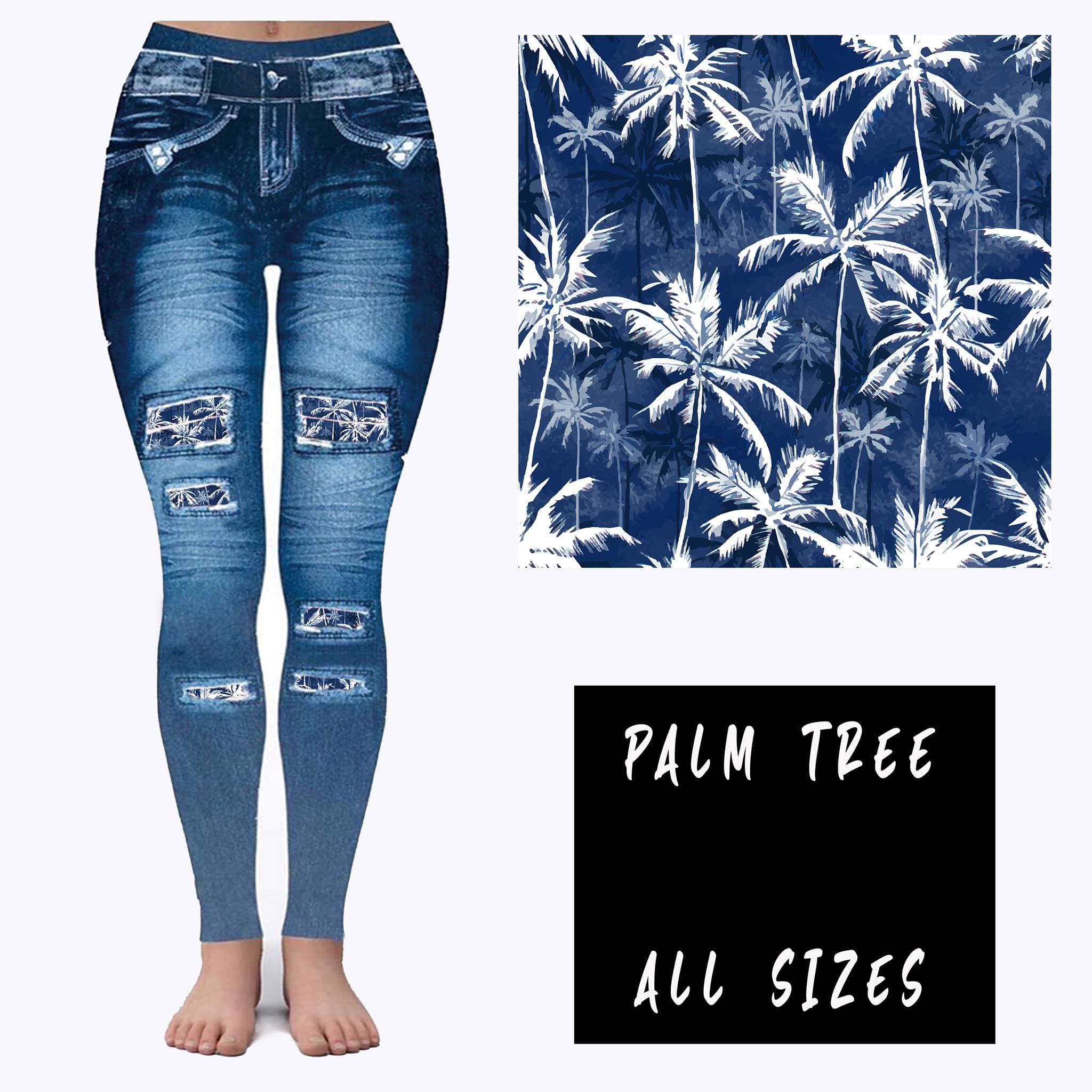 LEGGING JEAN RUN-PALM TREE (ACTIVE BACK POCKETS)-Stay Foxy Boutique, Florissant, Missouri