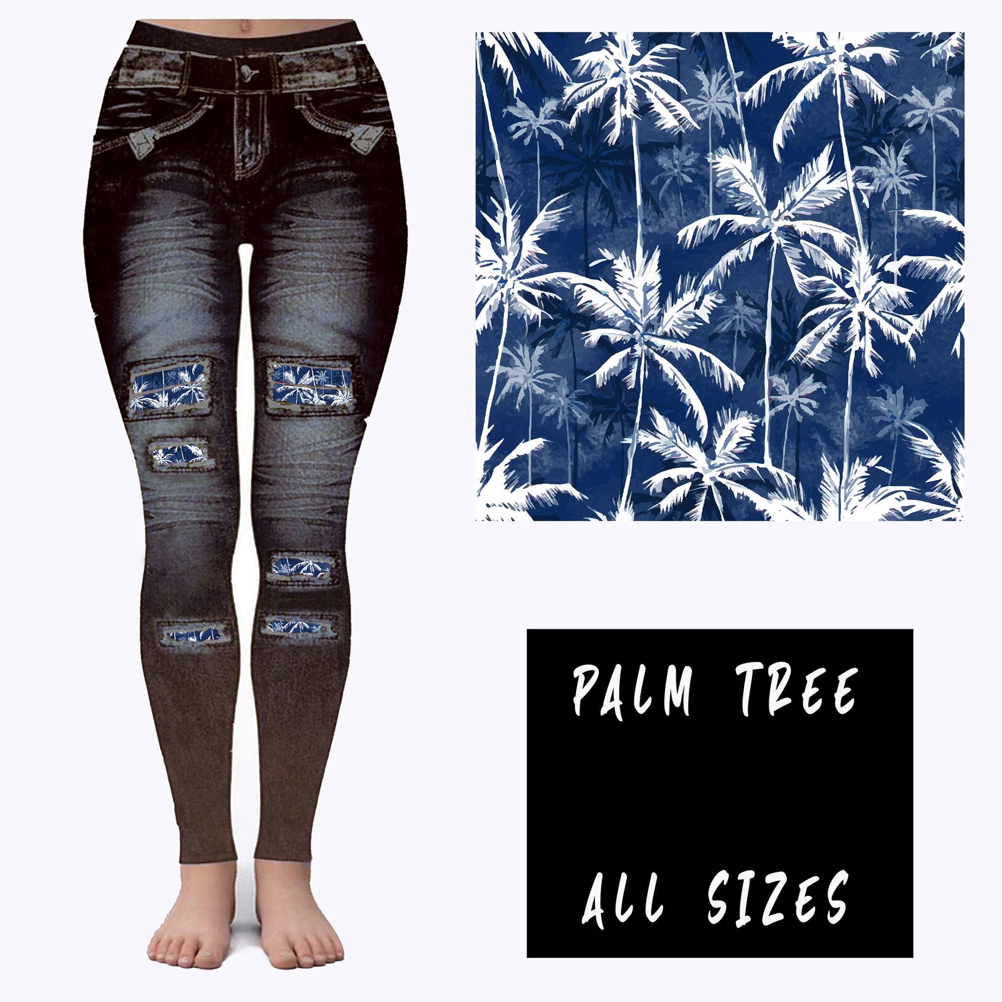 LEGGING JEAN RUN-PALM TREE (ACTIVE BACK POCKETS)-Stay Foxy Boutique, Florissant, Missouri