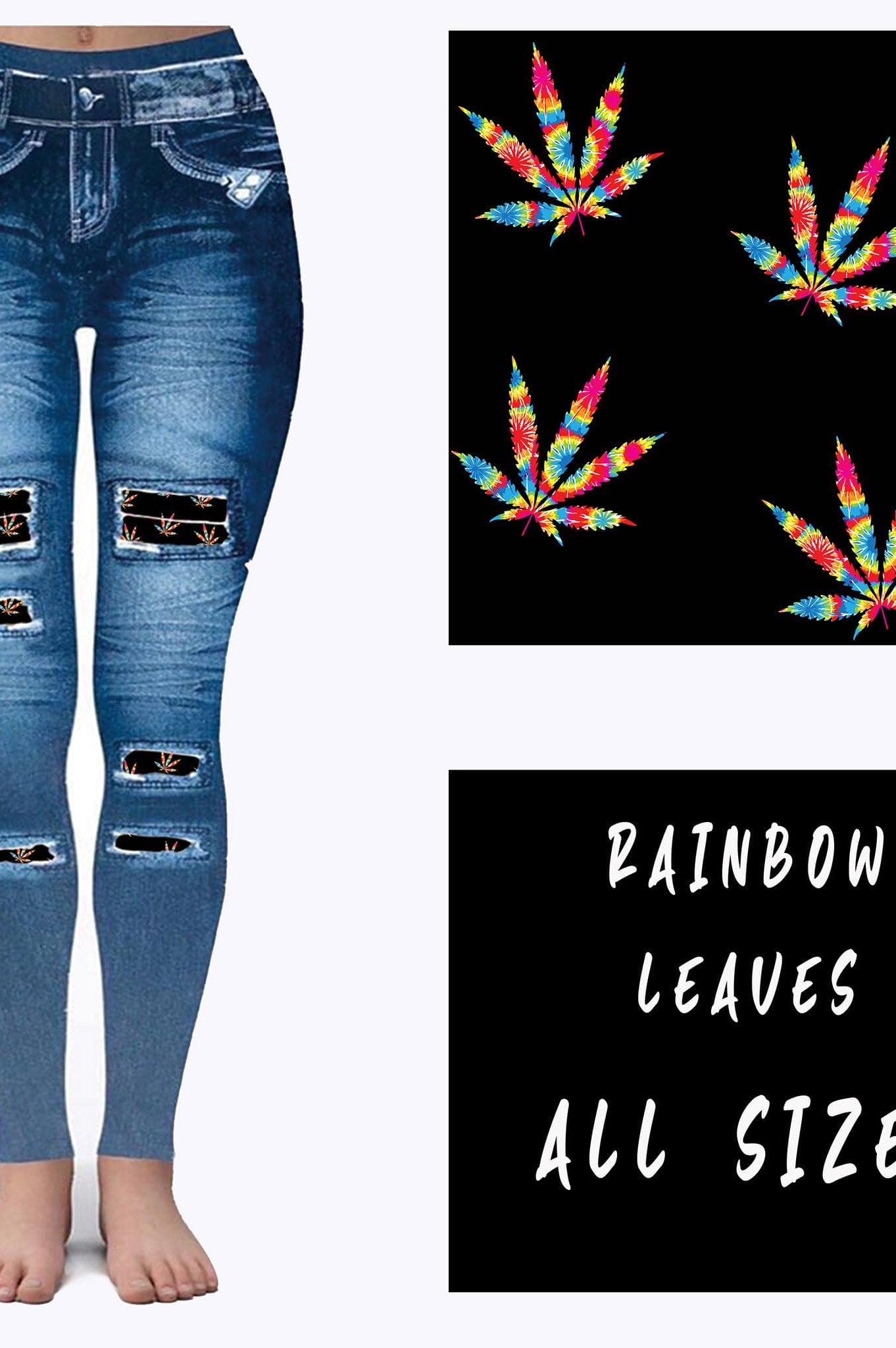 LEGGING JEAN RUN-RAINBOW LEAVES (ACTIVE BACK POCKETS)-Stay Foxy Boutique, Florissant, Missouri