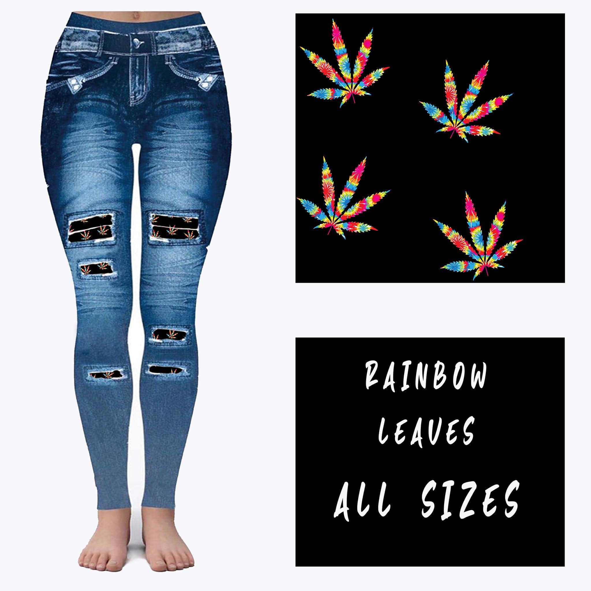 LEGGING JEAN RUN-RAINBOW LEAVES (ACTIVE BACK POCKETS)-Stay Foxy Boutique, Florissant, Missouri