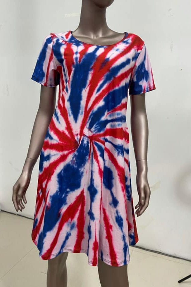 RWB TIE DYE POCKET DRESS-Stay Foxy Boutique, Florissant, Missouri