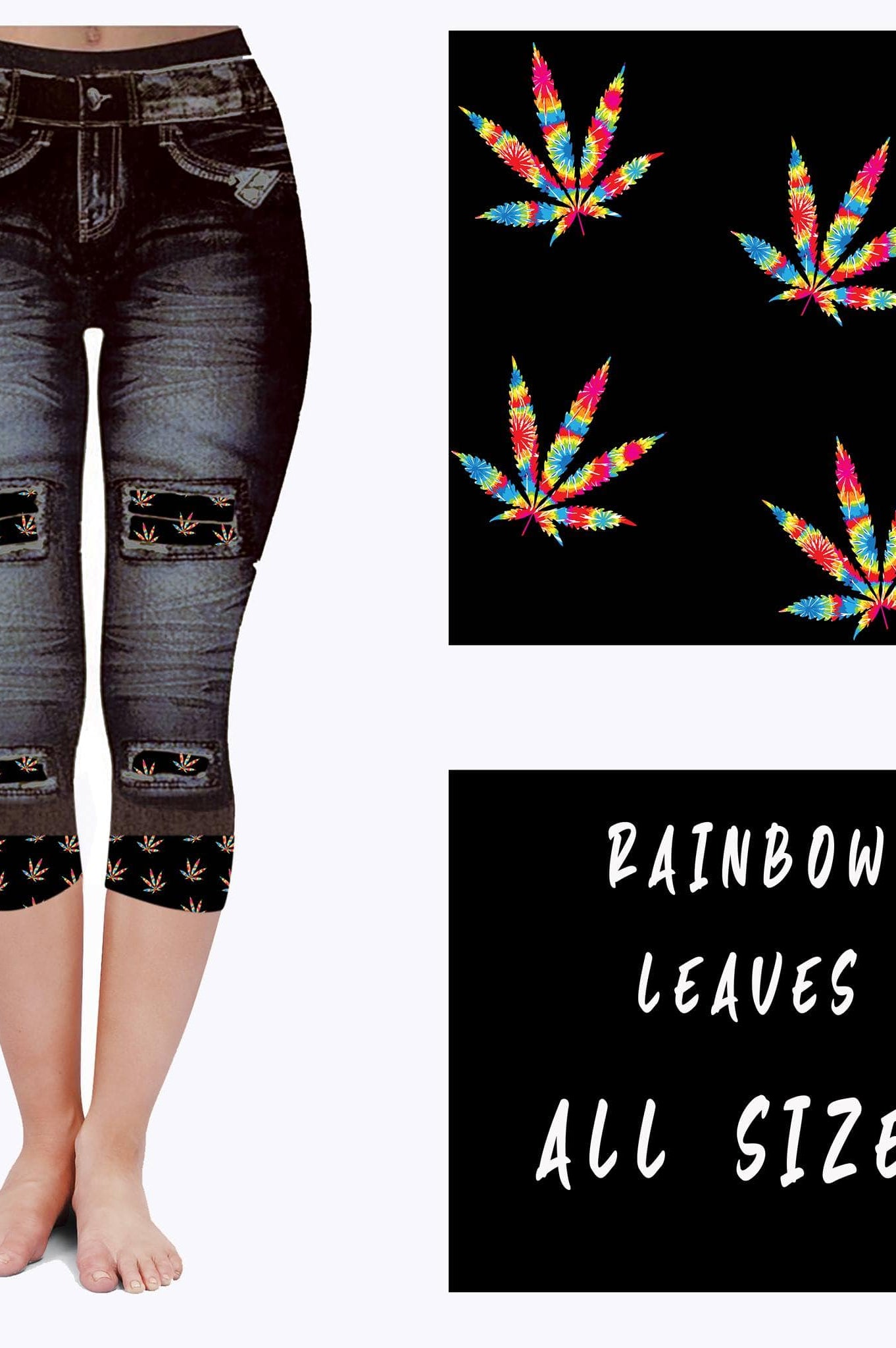 LEGGING JEAN RUN-RAINBOW LEAVES (ACTIVE BACK POCKETS)-Stay Foxy Boutique, Florissant, Missouri