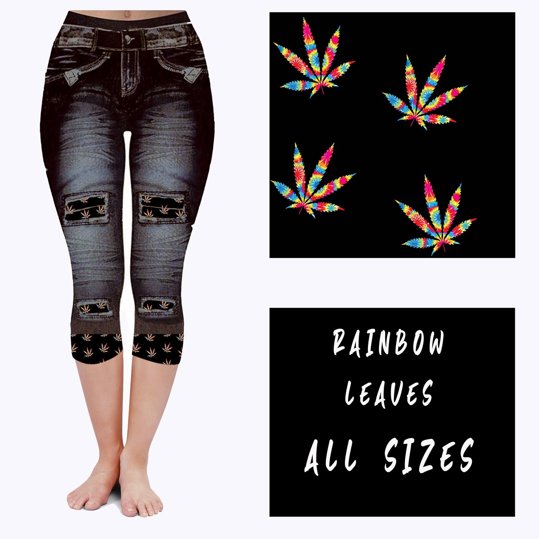 LEGGING JEAN RUN-RAINBOW LEAVES (ACTIVE BACK POCKETS)-Stay Foxy Boutique, Florissant, Missouri