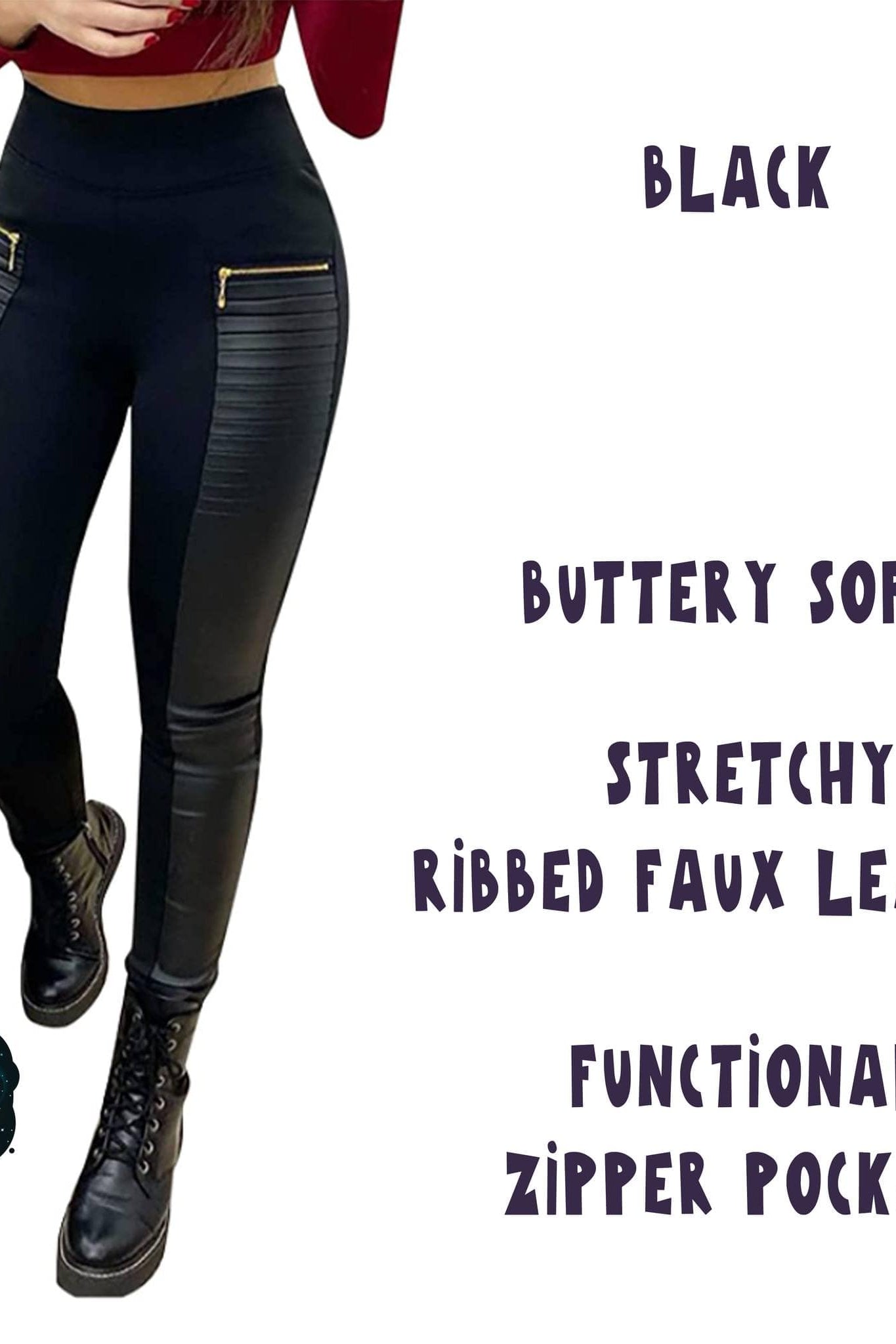 RIBBED FAUX LEATHER ZIPPER LEGGING-Stay Foxy Boutique, Florissant, Missouri