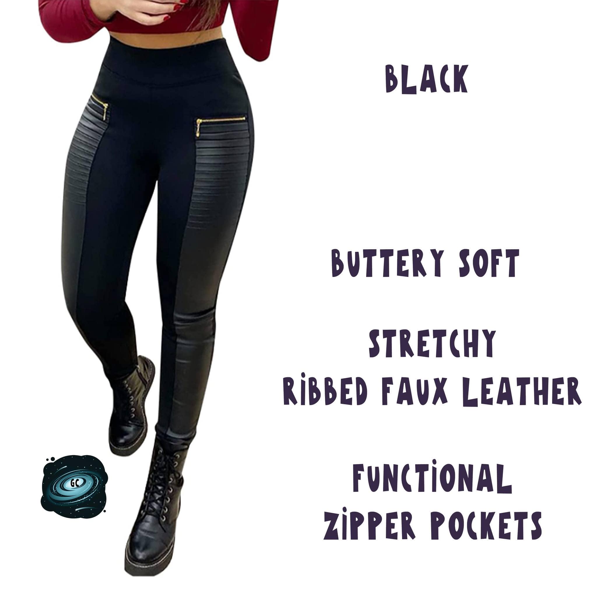 RIBBED FAUX LEATHER ZIPPER LEGGING-Stay Foxy Boutique, Florissant, Missouri