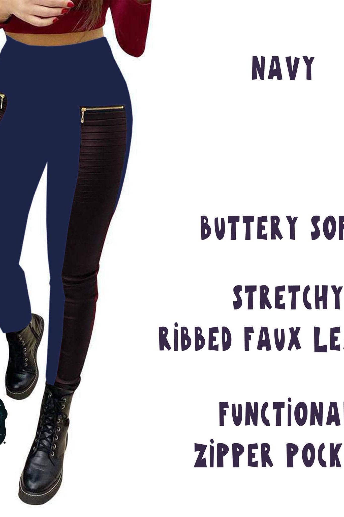 RIBBED FAUX LEATHER ZIPPER LEGGING-Stay Foxy Boutique, Florissant, Missouri
