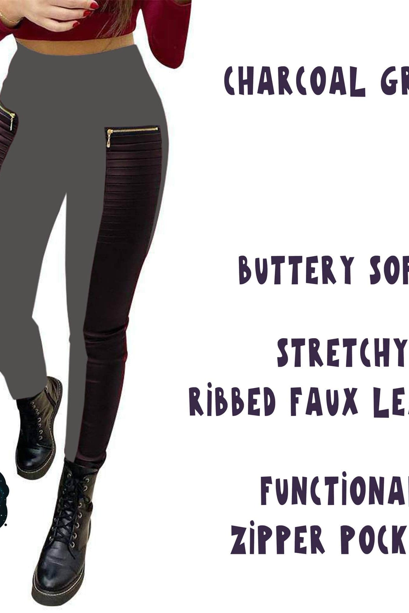 RIBBED FAUX LEATHER ZIPPER LEGGING-Stay Foxy Boutique, Florissant, Missouri
