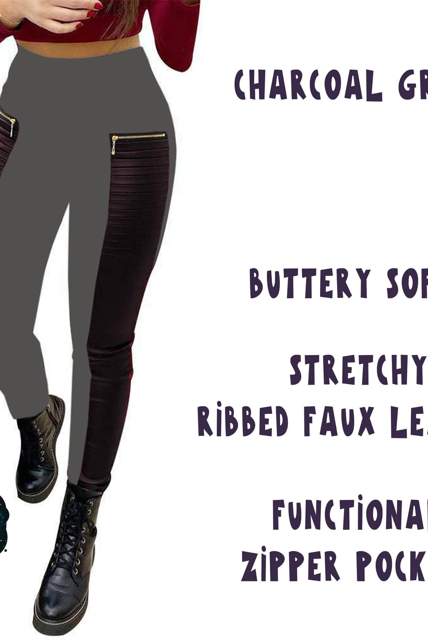RIBBED FAUX LEATHER ZIPPER LEGGING-Stay Foxy Boutique, Florissant, Missouri