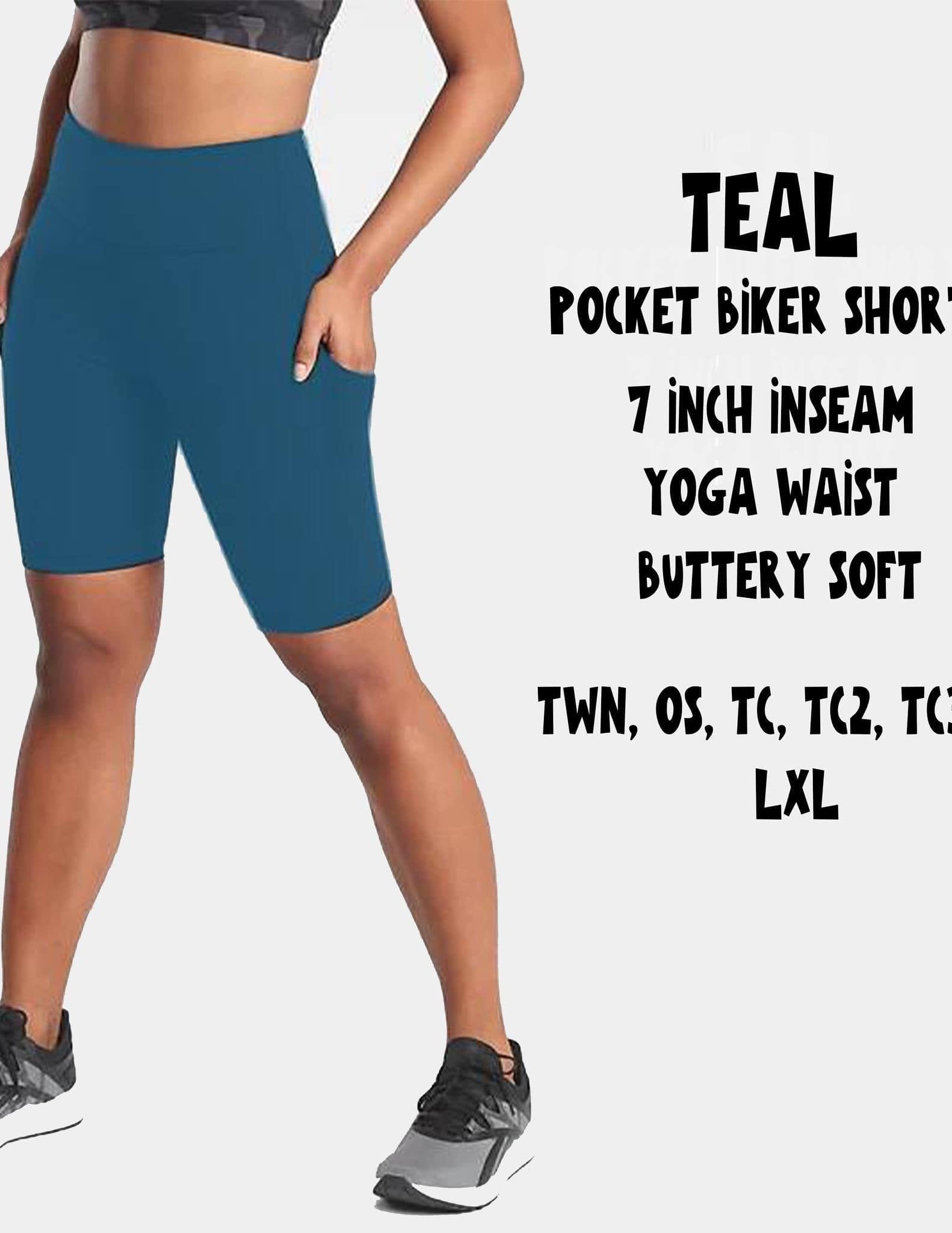 POCKET BIKER SHORTS-TEAL-Stay Foxy Boutique, Florissant, Missouri