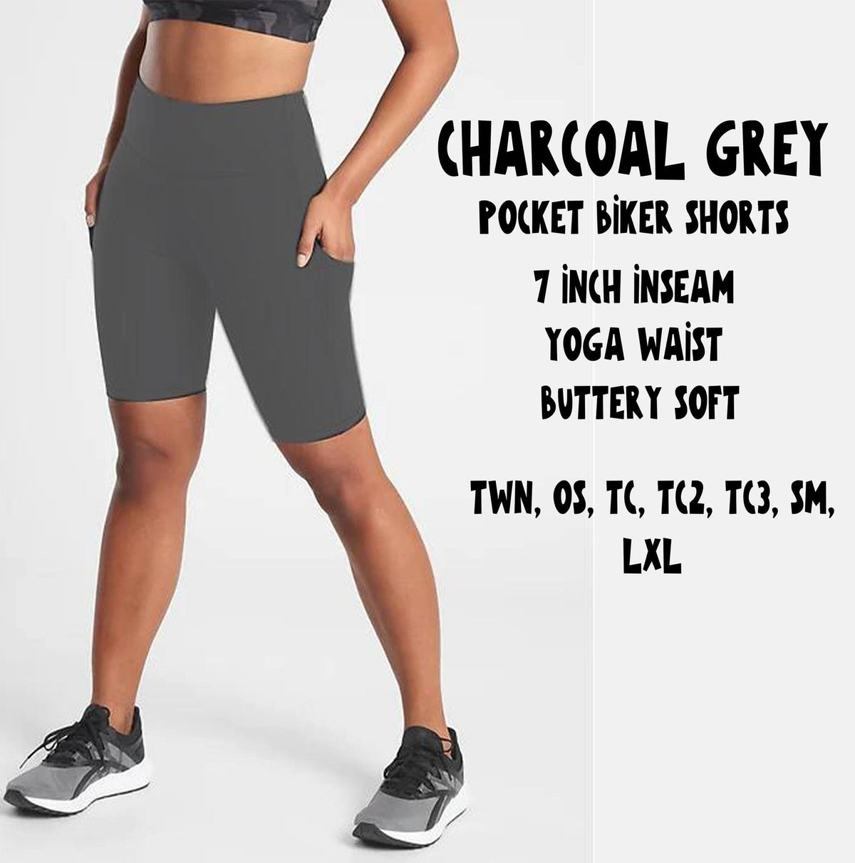 POCKET BIKER SHORTS-CHARCOAL GREY-Stay Foxy Boutique, Florissant, Missouri