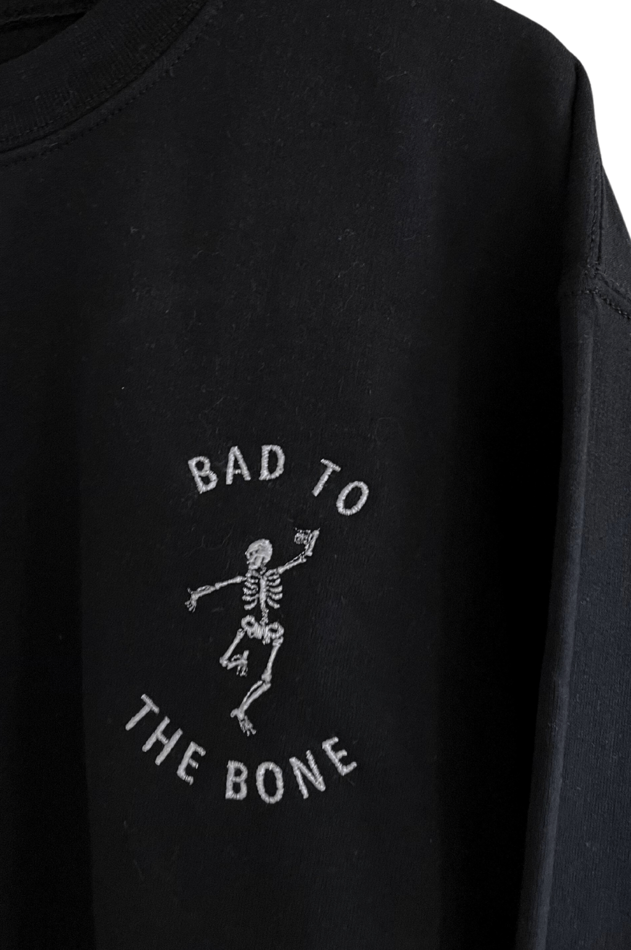 Bad to the Bone Embroidered Sweatshirt in Two Colors-Womens-Stay Foxy Boutique, Florissant, Missouri