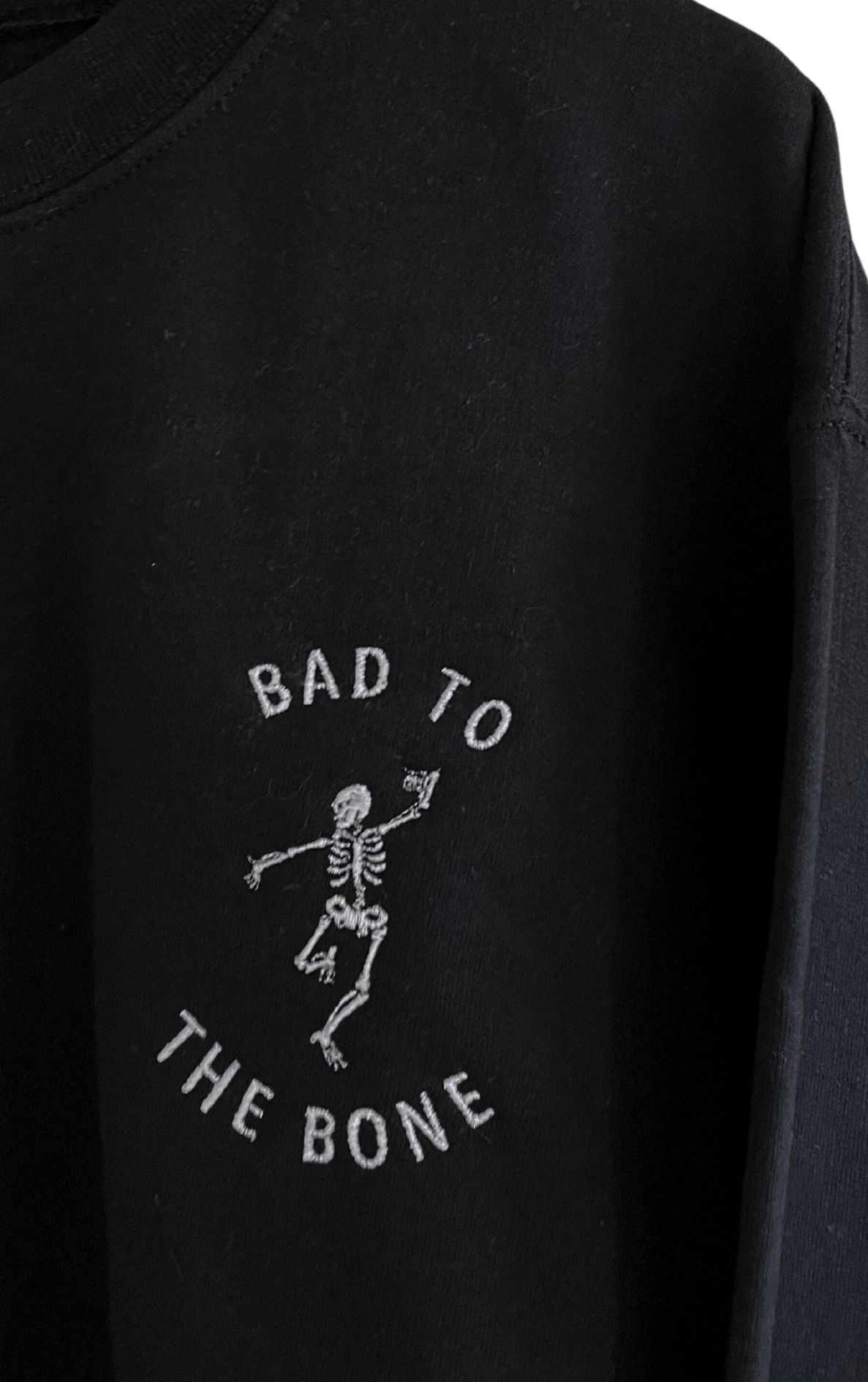 Bad to the Bone Embroidered Sweatshirt in Two Colors-Womens-Stay Foxy Boutique, Florissant, Missouri