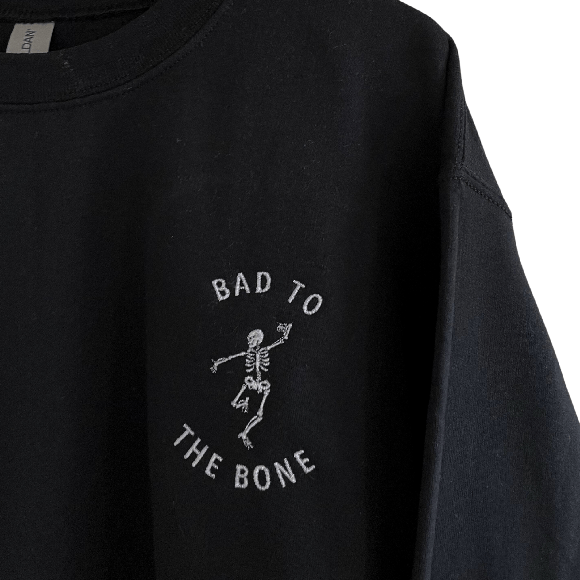 Bad to the Bone Embroidered Sweatshirt in Two Colors-Womens-Stay Foxy Boutique, Florissant, Missouri