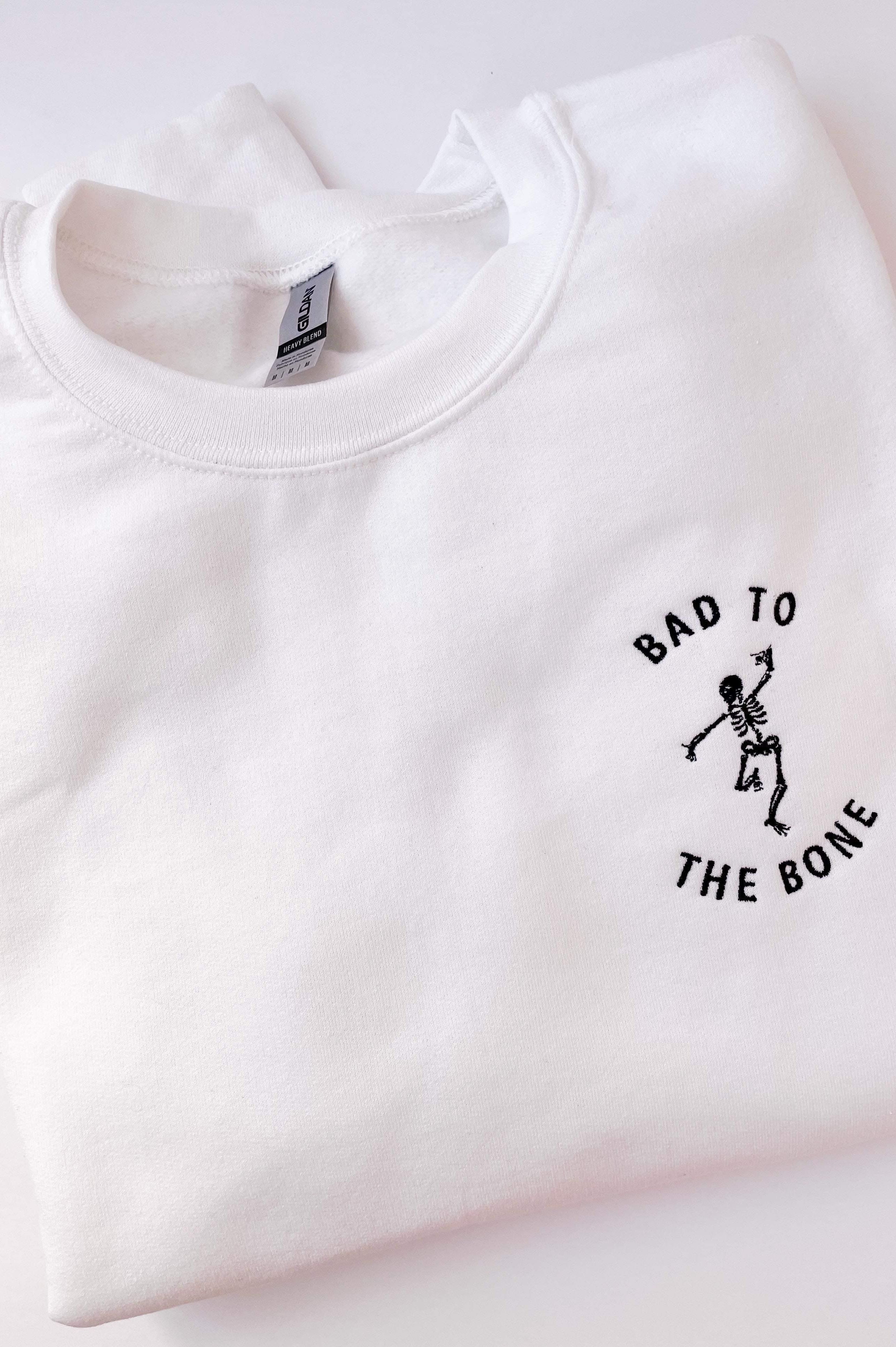 Bad to the Bone Embroidered Sweatshirt in Two Colors-Womens-Stay Foxy Boutique, Florissant, Missouri