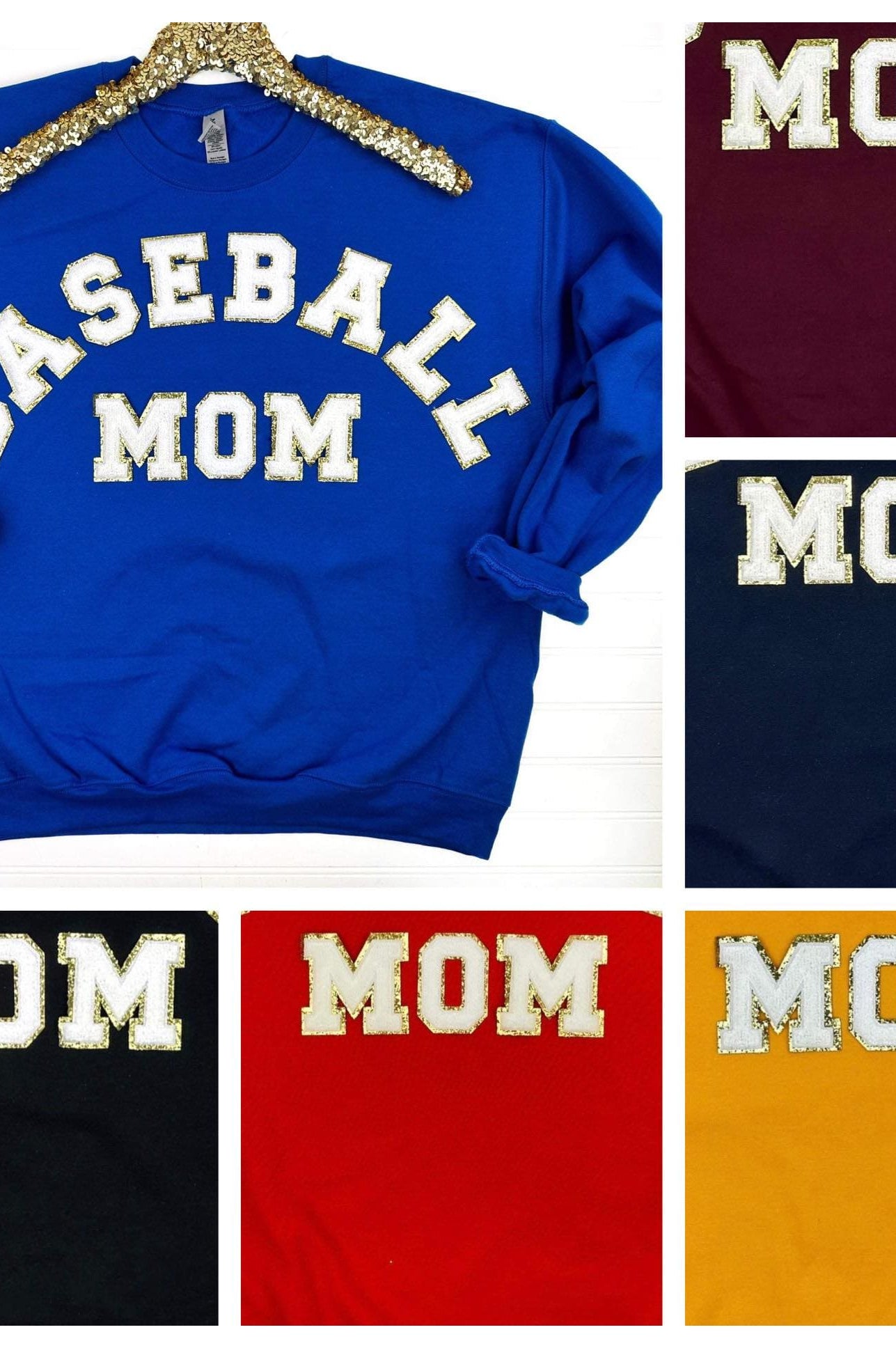 PREORDER: Baseball Mom Chenille Patch Sweatshirt-Womens-Stay Foxy Boutique, Florissant, Missouri