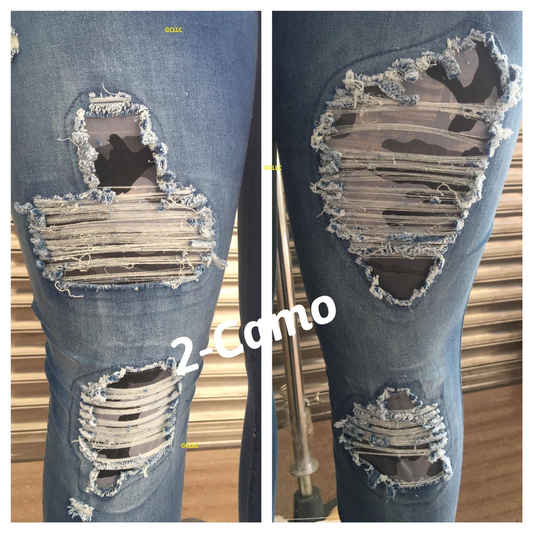 DISTRESSED STRETCH PATCH DENIM-Stay Foxy Boutique, Florissant, Missouri