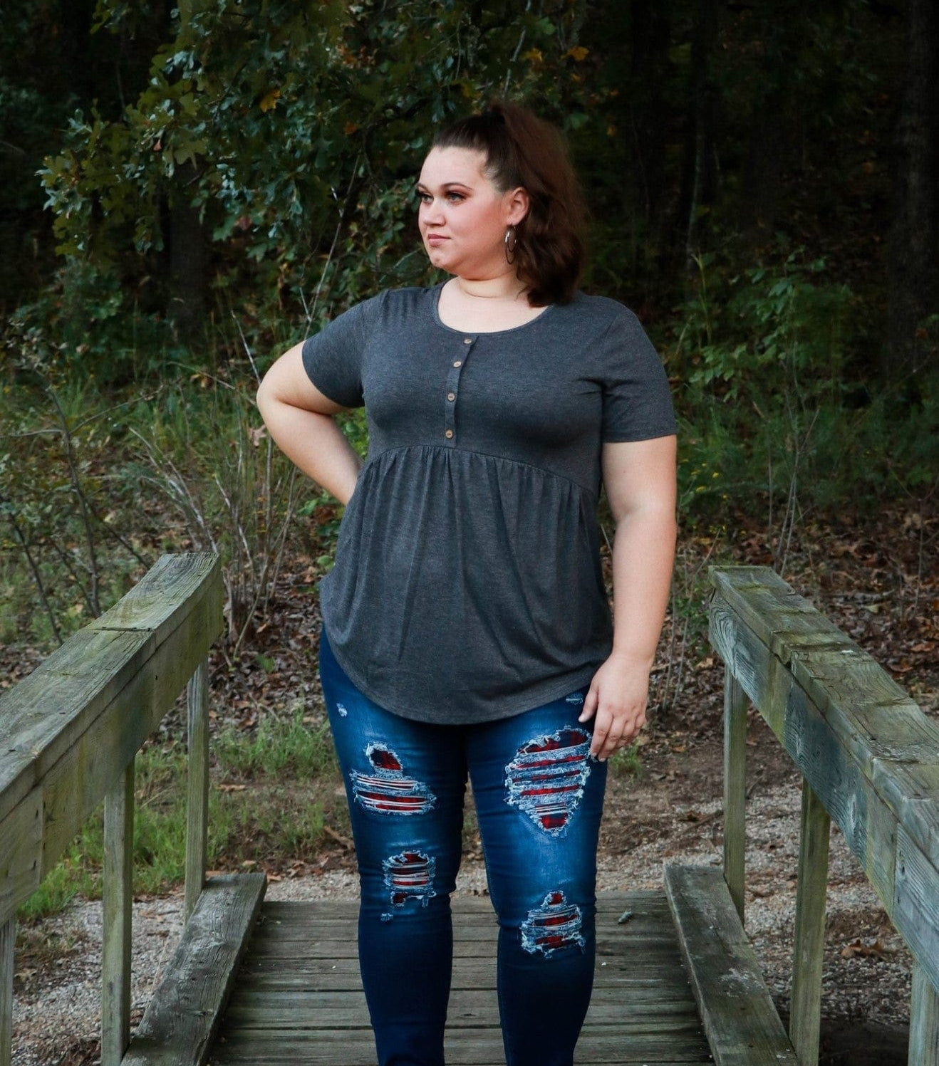 DISTRESSED STRETCH PATCH DENIM-Stay Foxy Boutique, Florissant, Missouri