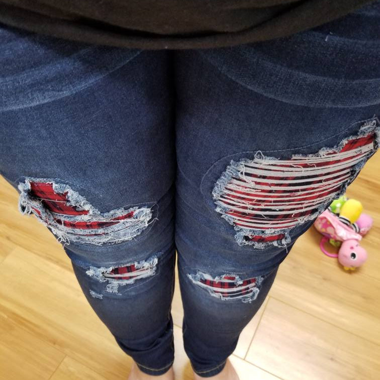 DISTRESSED STRETCH PATCH DENIM-Stay Foxy Boutique, Florissant, Missouri
