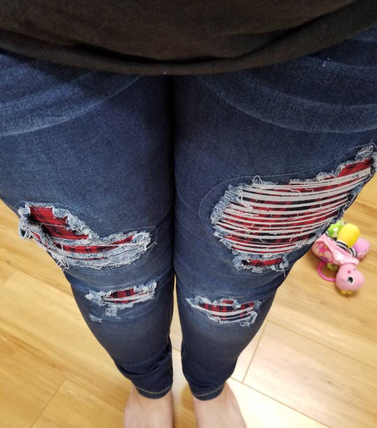 DISTRESSED STRETCH PATCH DENIM-Stay Foxy Boutique, Florissant, Missouri
