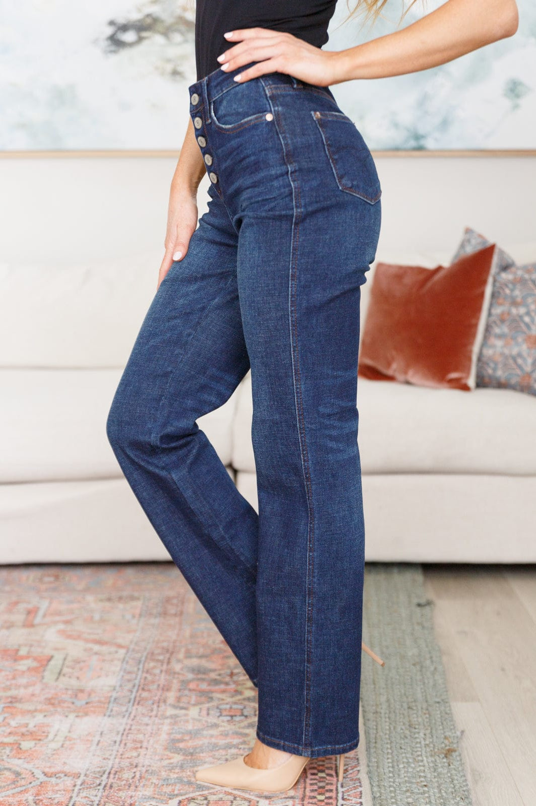 Arlo High Rise Button-Fly Straight Jeans-Womens-Stay Foxy Boutique, Florissant, Missouri