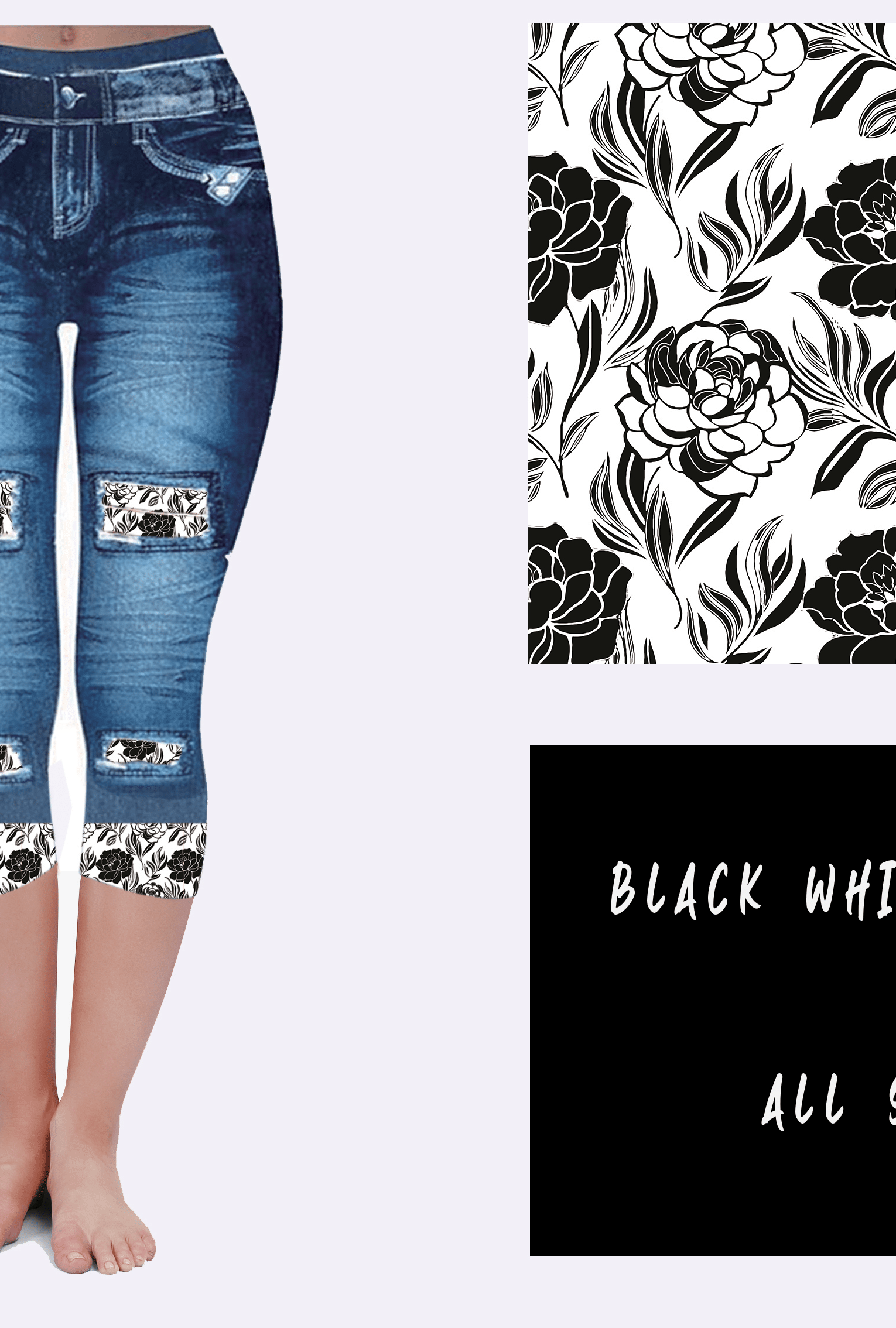 LEGGING JEAN RUN-BLACK WHITE FLORAL (ACTIVE BACK POCKETS)-Stay Foxy Boutique, Florissant, Missouri