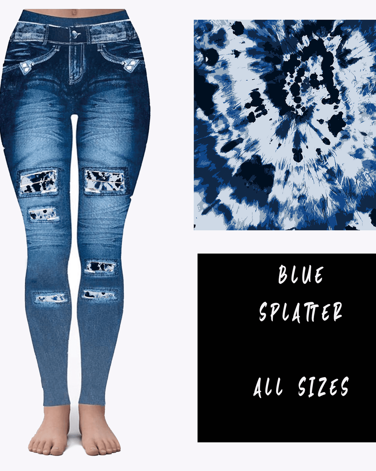 LEGGING JEAN RUN-BLUE SPLATTER (ACTIVE BACK POCKETS)-Stay Foxy Boutique, Florissant, Missouri
