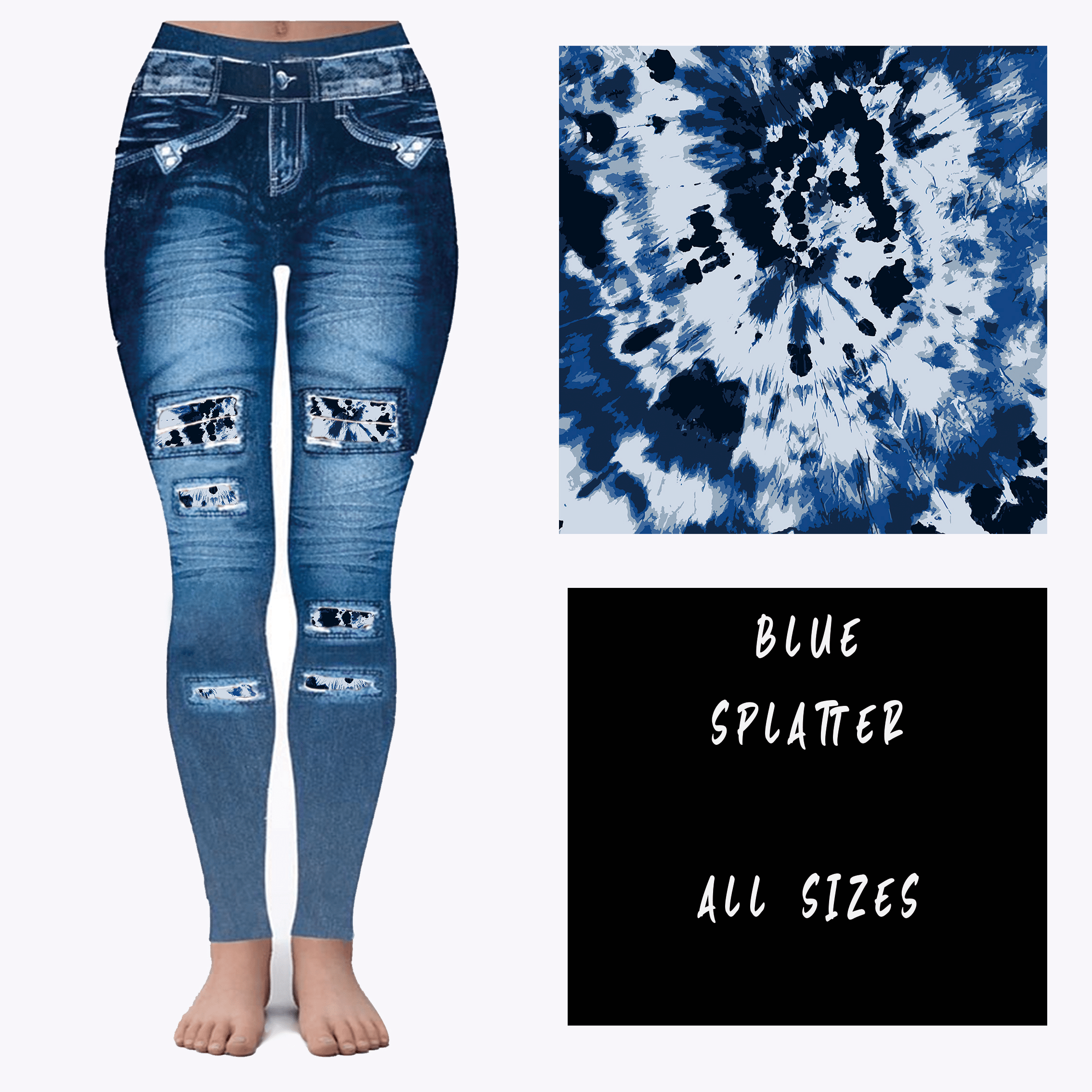 LEGGING JEAN RUN-BLUE SPLATTER (ACTIVE BACK POCKETS)-Stay Foxy Boutique, Florissant, Missouri