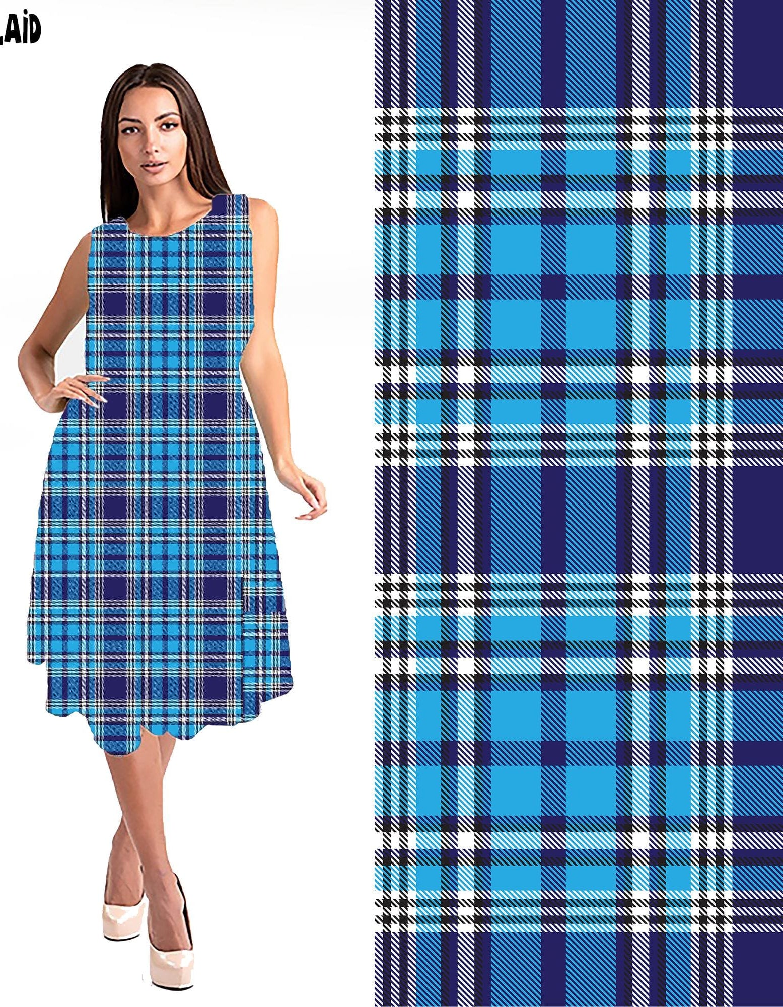RITA POCKET SWING DRESS- BLUE PLAID-Stay Foxy Boutique, Florissant, Missouri