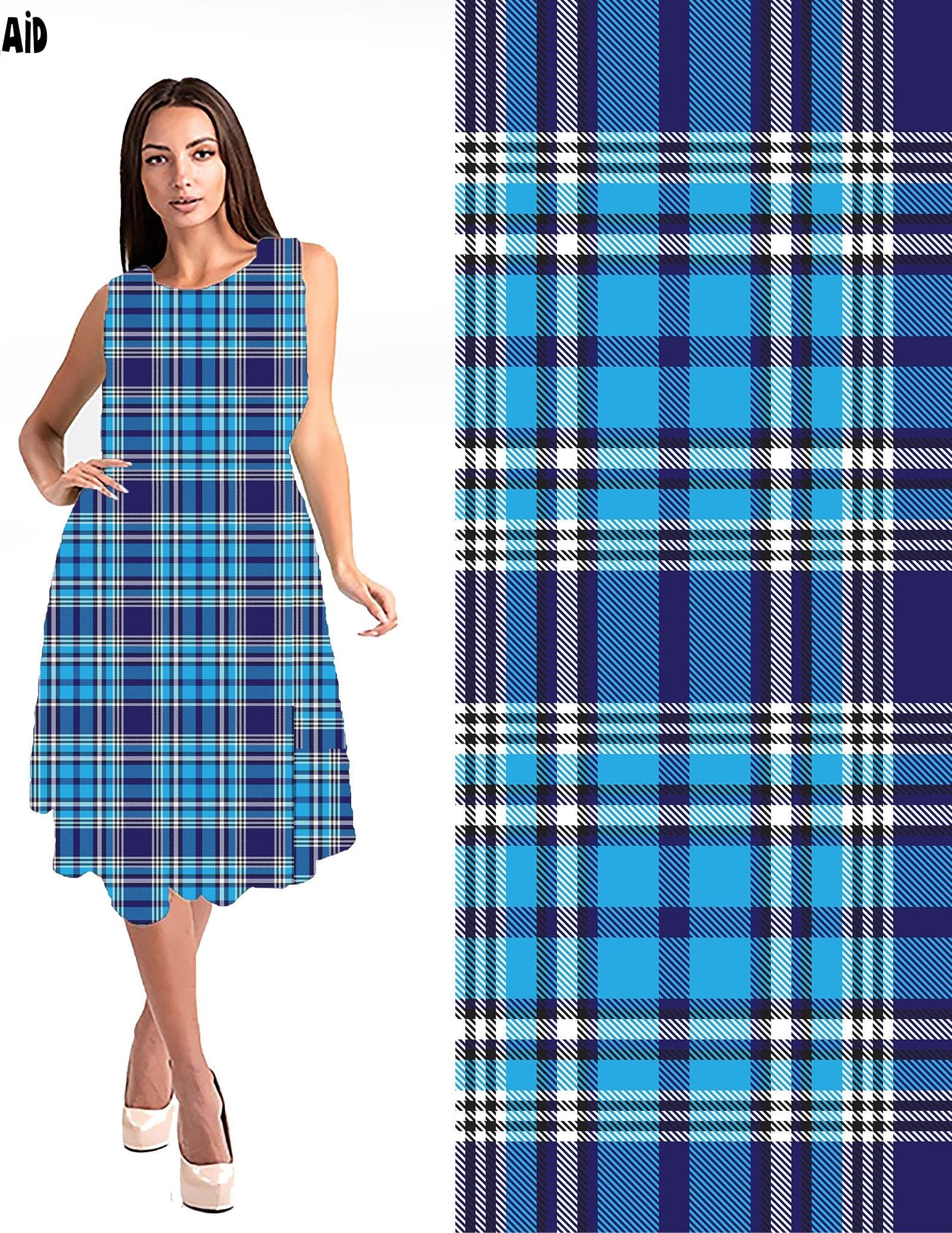 RITA POCKET SWING DRESS- BLUE PLAID-Stay Foxy Boutique, Florissant, Missouri