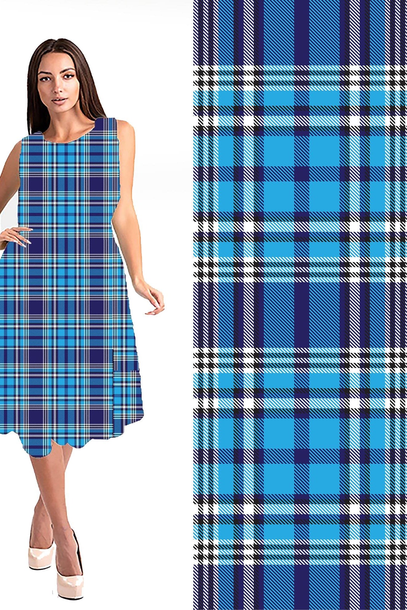 RITA POCKET SWING DRESS- BLUE PLAID-Stay Foxy Boutique, Florissant, Missouri