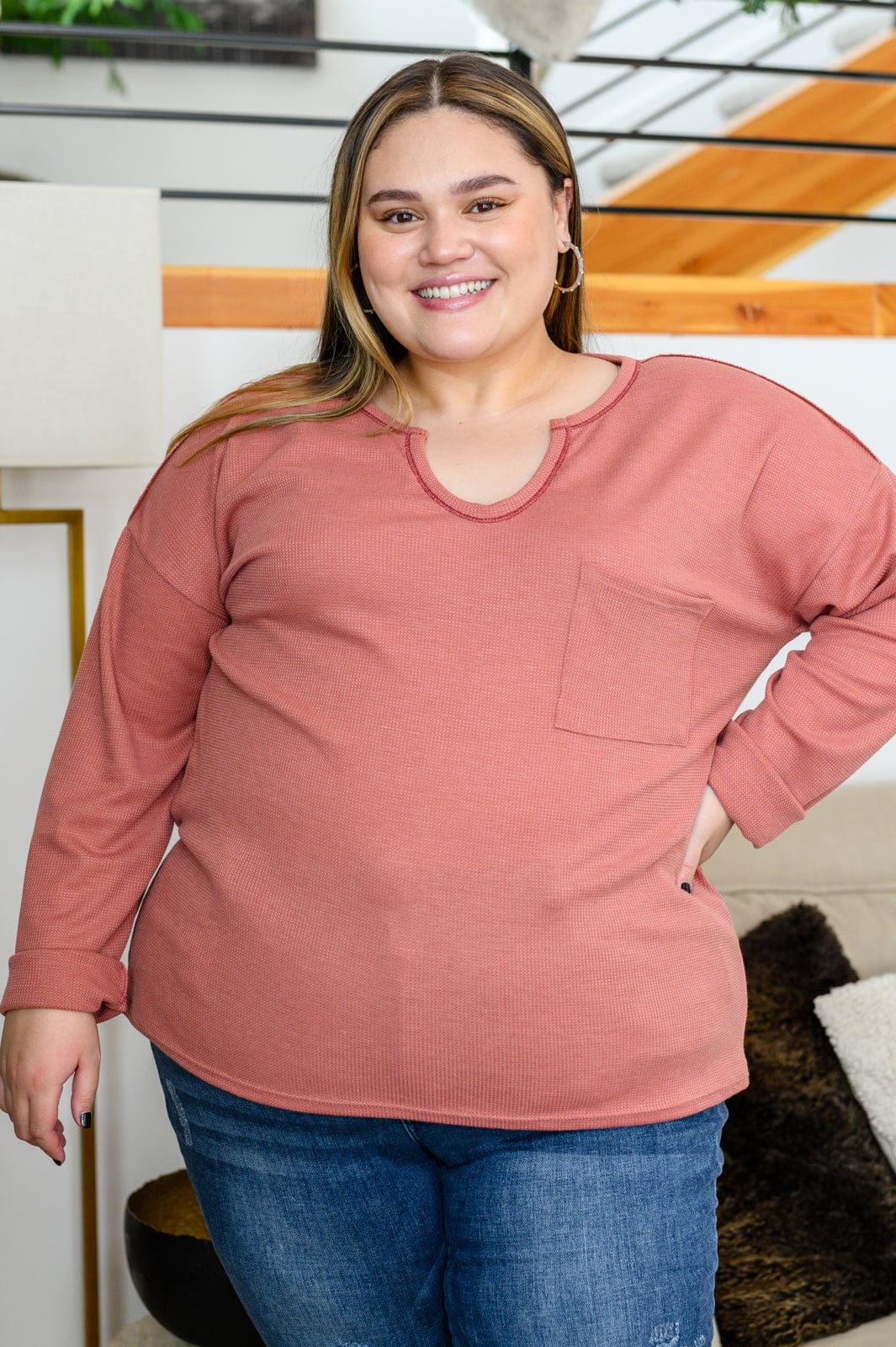 Behind The Scenes Waffle Knit Top-Tops-Stay Foxy Boutique, Florissant, Missouri