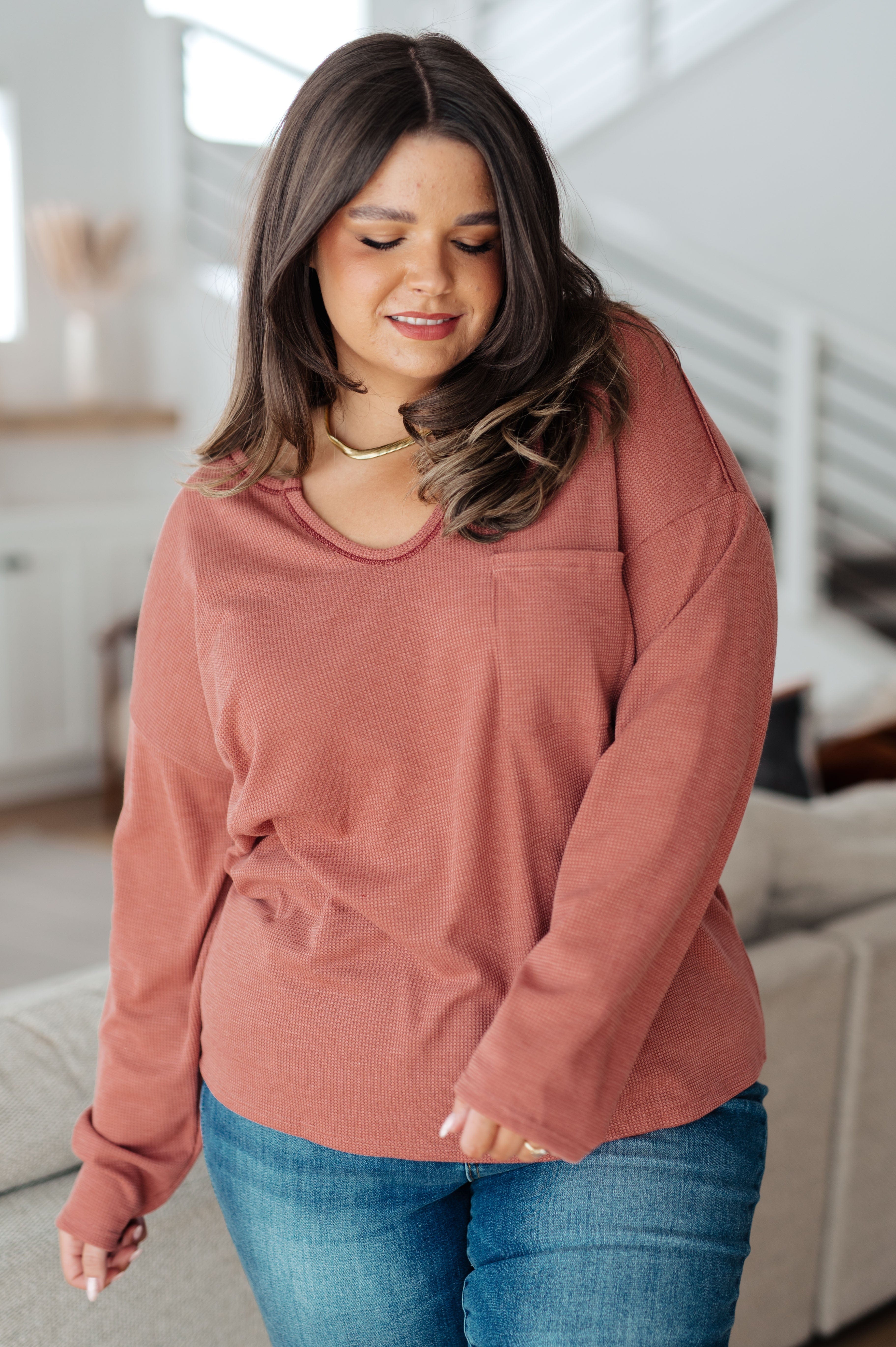 Behind The Scenes Waffle Knit Top-Tops-Stay Foxy Boutique, Florissant, Missouri