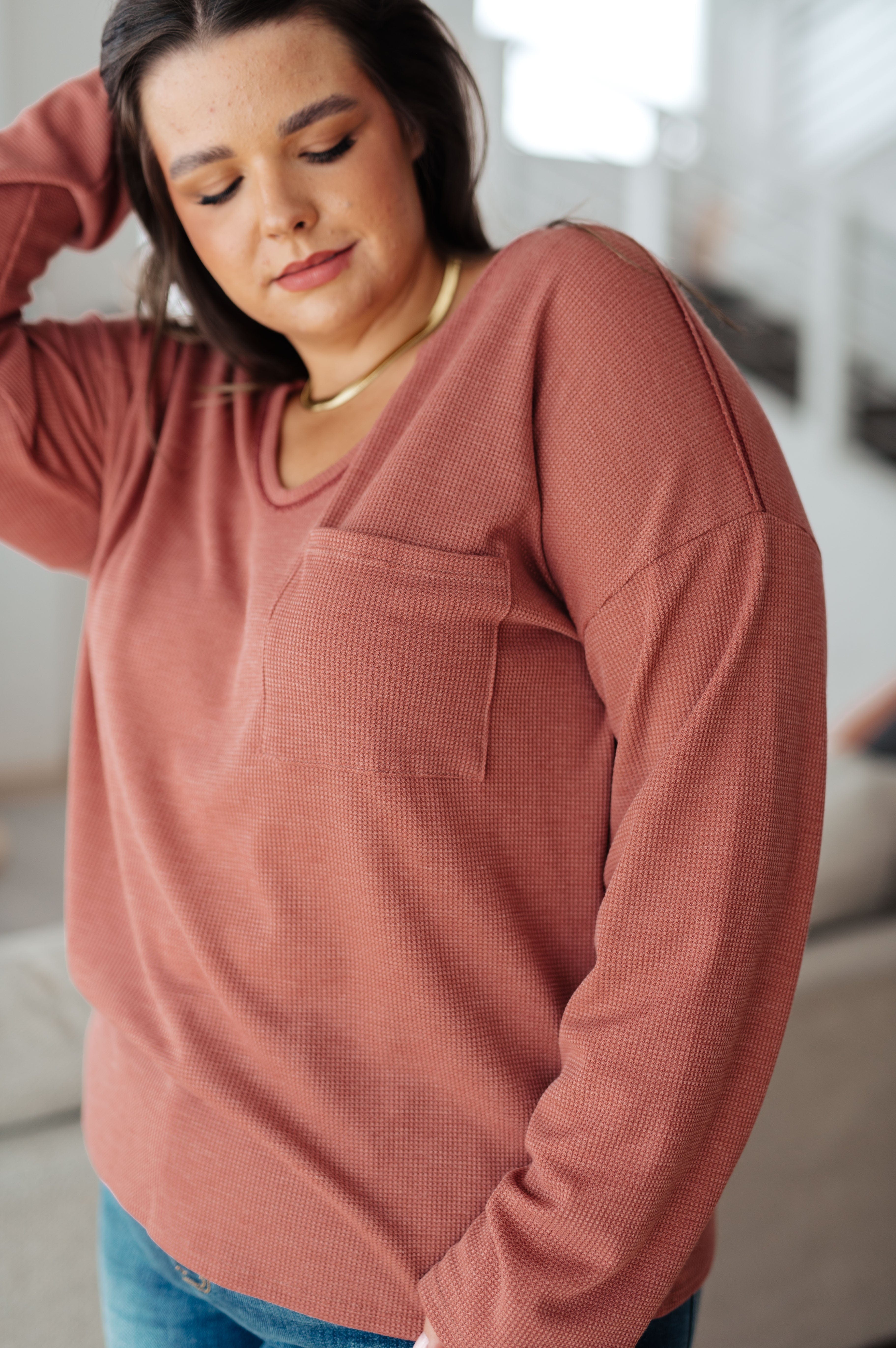 Behind The Scenes Waffle Knit Top-Tops-Stay Foxy Boutique, Florissant, Missouri