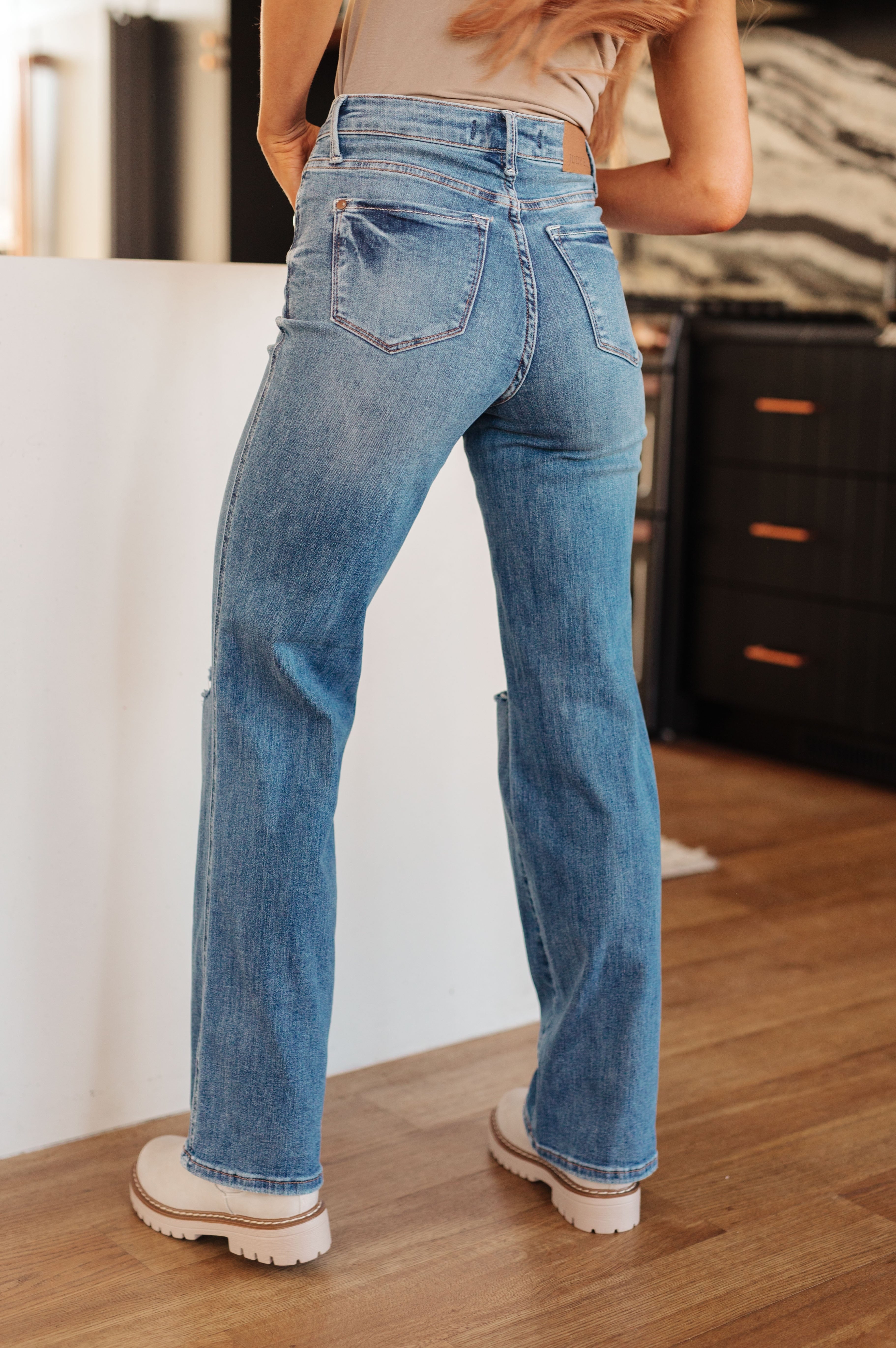 Bree High Rise Control Top Distressed Straight Jeans-Womens-Stay Foxy Boutique, Florissant, Missouri